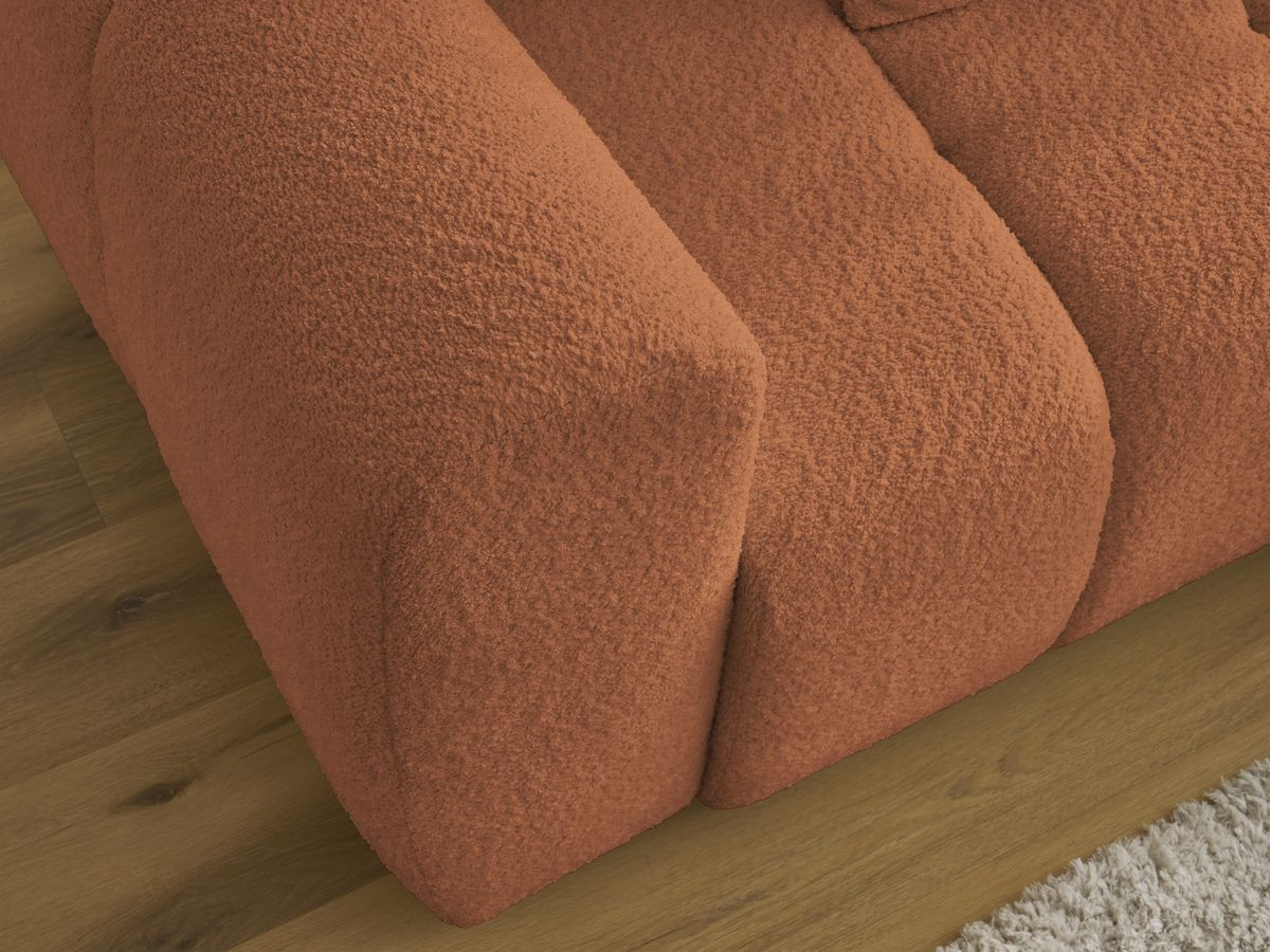 Bobochic Roxelane Ecksofa mit Schlaffunktion und Bettkasten 258 × 150 cm Bouclé-Stoff Orange Ecke rechts