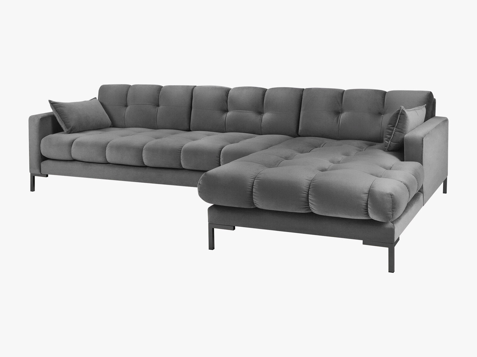 Micadoni Ecksofa Mamaia 5-Sitzer Rechts Samt Bluvel Hellgrau schwarze Beine