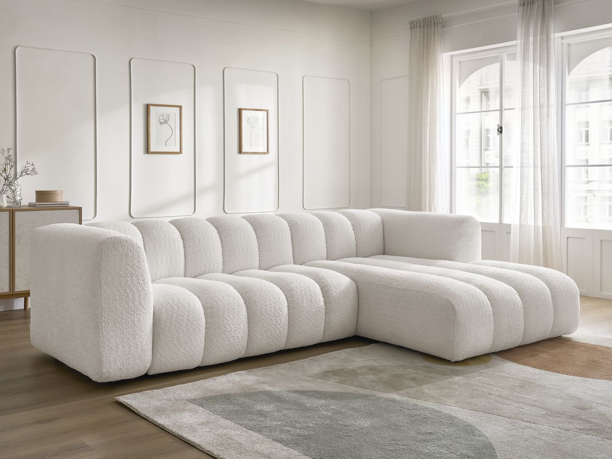Bobochic Talia Ecksofa Bouclé-Stoff Weiß Ecke rechts
