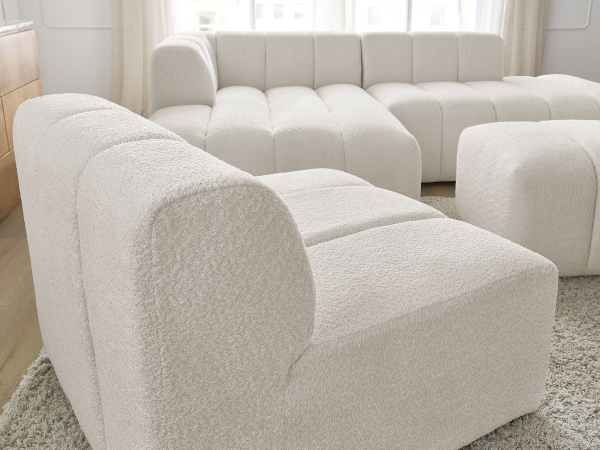 Bobochic Annecy Ecksofa mit Sofamodul und Pouf Bouclé-Stoff Weiß Ecke links