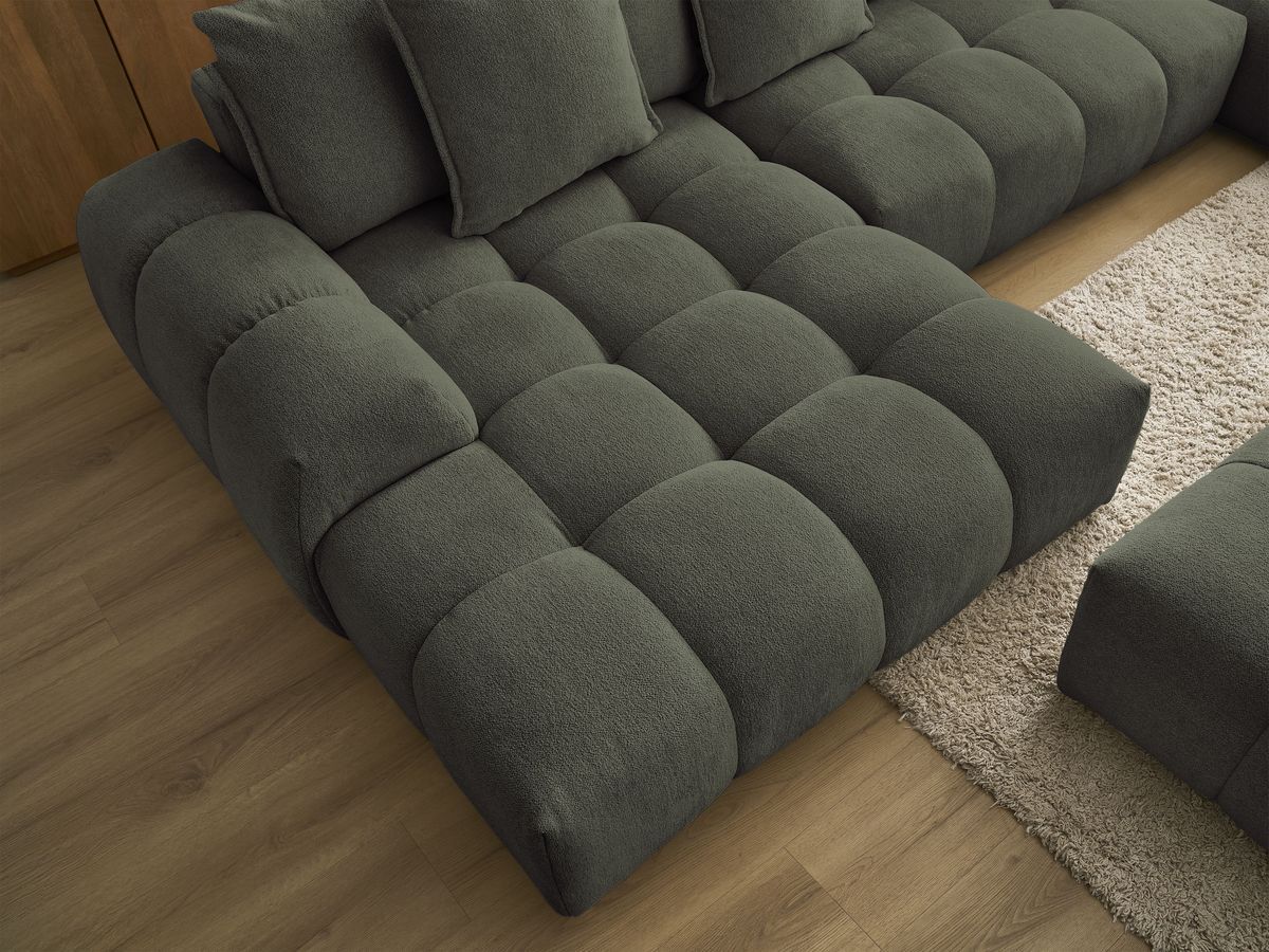 Bobochic Everest Wohnlandschaft mit Pouf, 14 Kissen Melange-Stoff Grün Ecke links