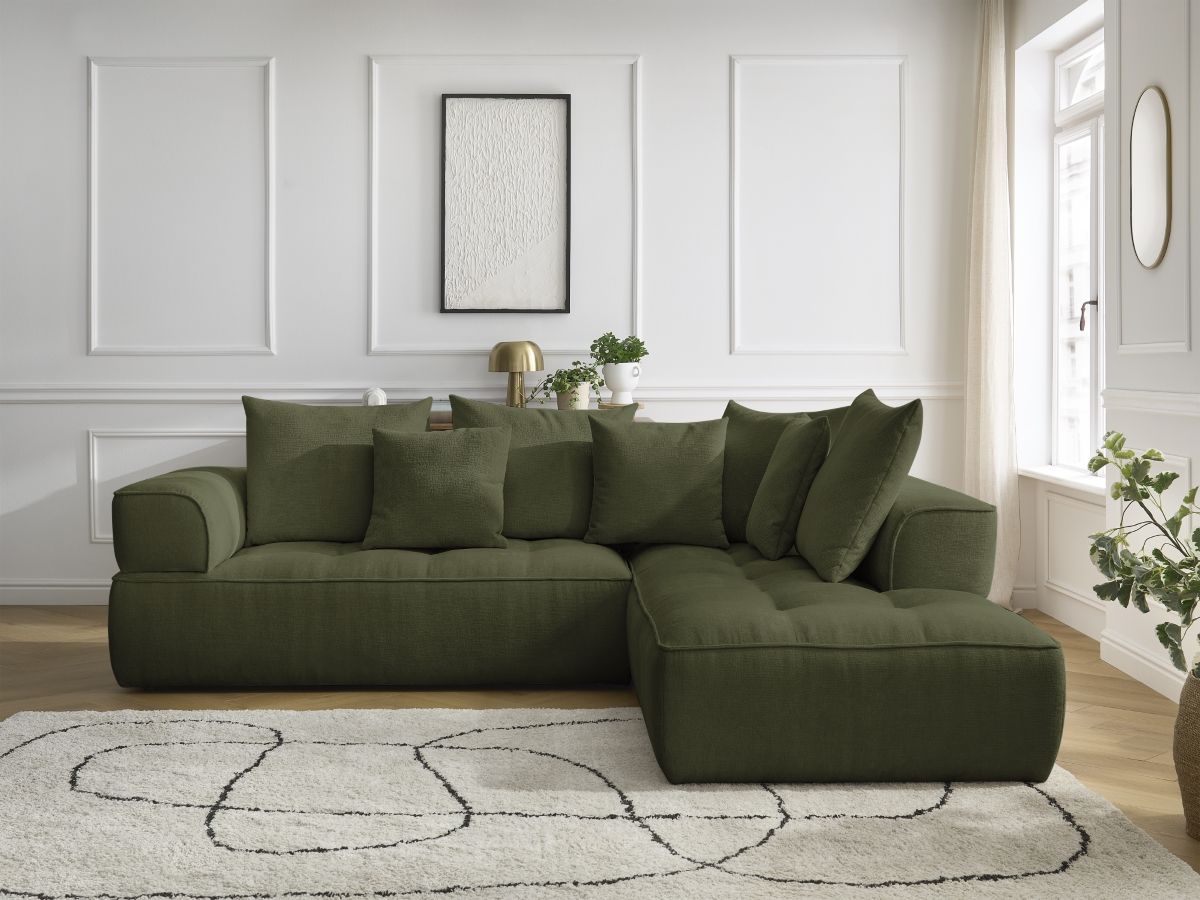 Bobochic Whesley Ecksofa Stoff Dunkelgrün Ecke rechts