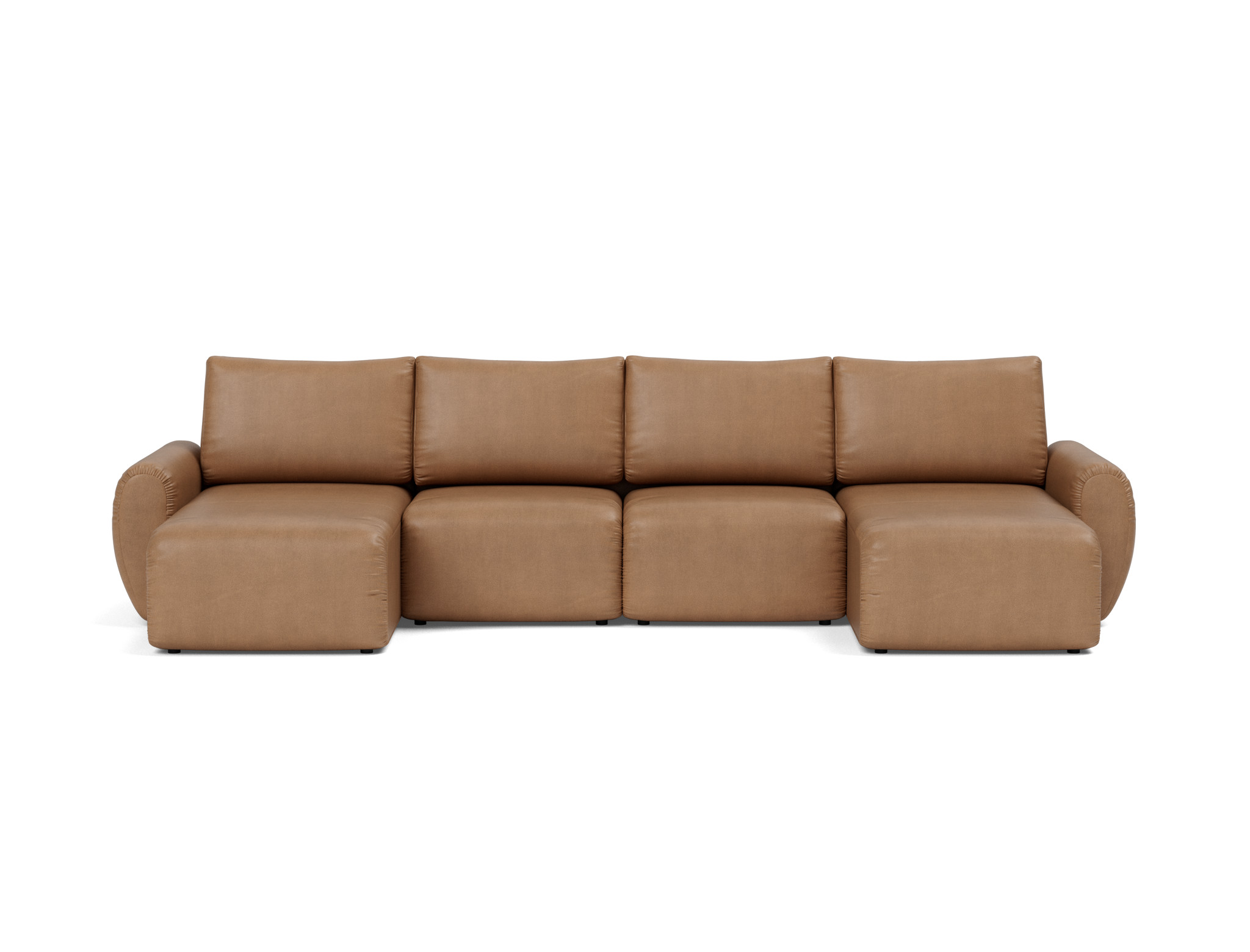 Schlafsofa Norum U-Form mit Curve-Armlehnen Lederoptik Faunal 551-Brown