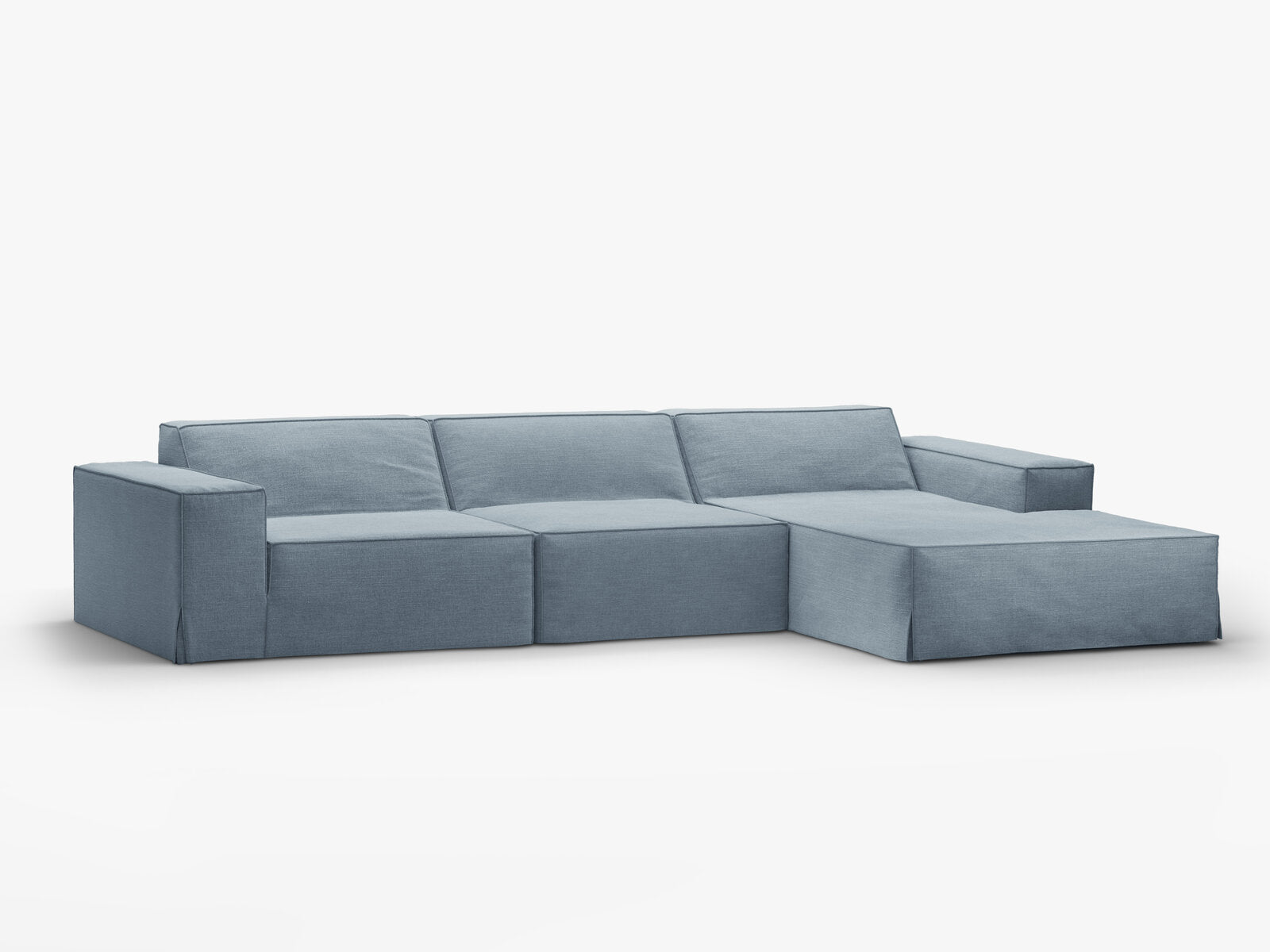 Micadoni Ecksofa Jodie 4-Sitzer Rechts Strukturierter Stoff Lins Gedämpftes Blau