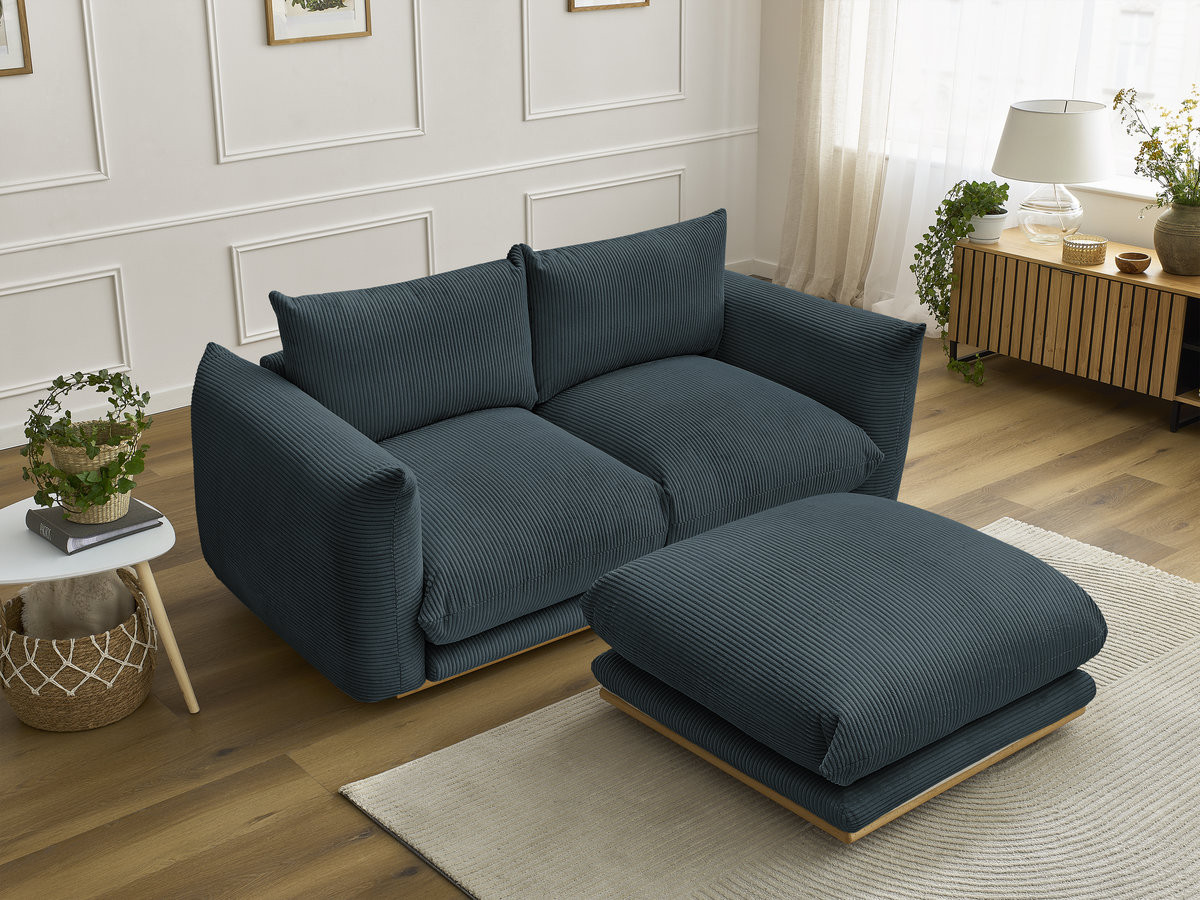 Bobochic Ernest Sofa 3-Sitzer mit Pouf 193 × 106 cm Cordsamt Blau