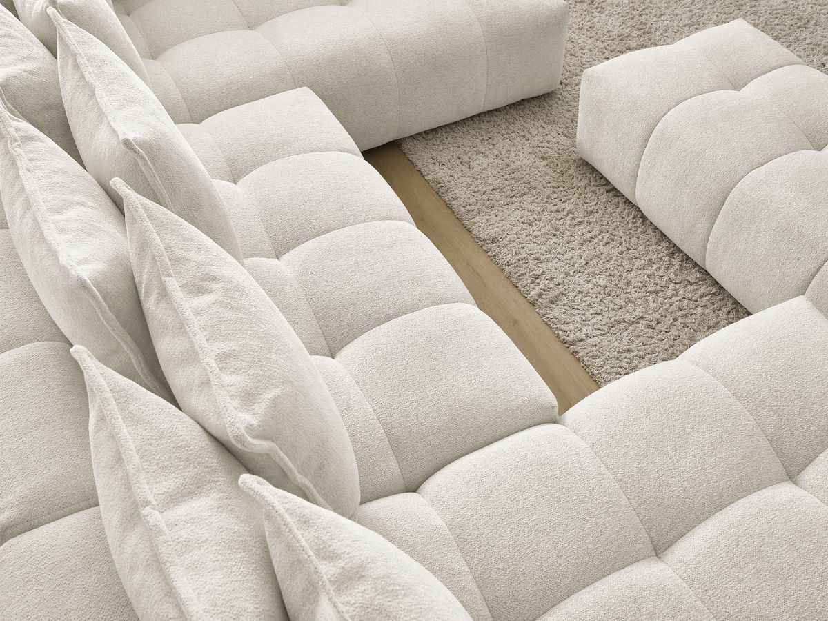 Bobochic Everest Wohnlandschaft mit Pouf, 14 Kissen Melange-Stoff Weiß Ecke links