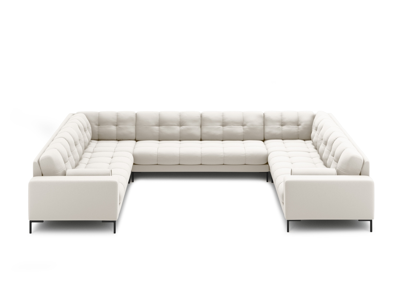 Cosmopolitan Design Panoramasofa Bali 9-Sitzer Strukturierter Stoff Neve Helles Beige Beine Schwarzes Metall