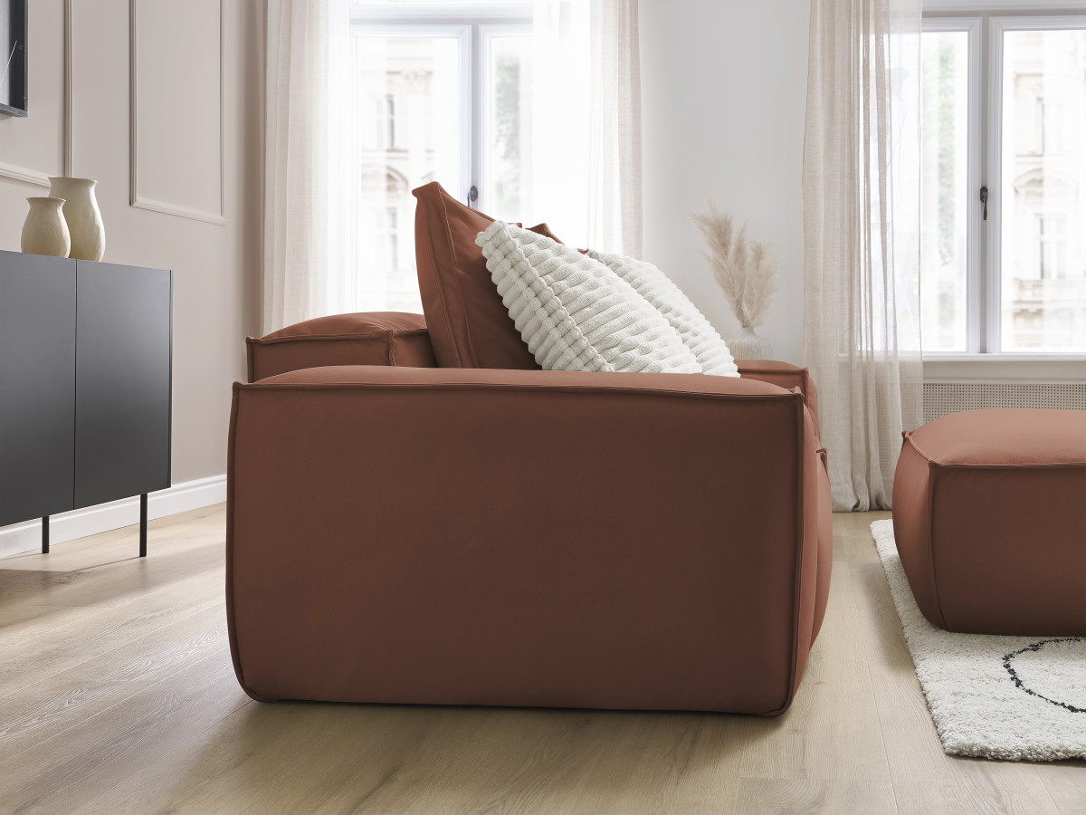Bobochic Boheme Sofa 3-Sitzer mit Pouf Kunstleder Dunkelbraun