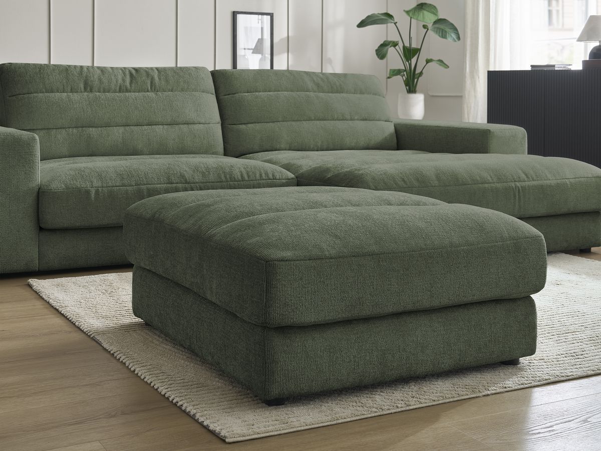 Bobochic Sierra Ecksofa mit Pouf Strukturstoff Dunkelgrün Ecke rechts