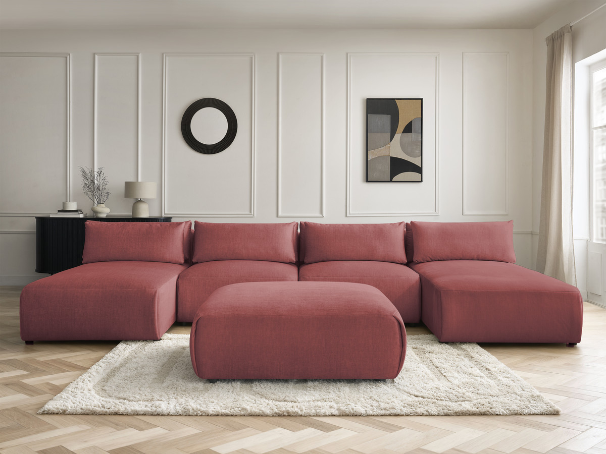 Bobochic Jana Wohnlandschaft mit großem Pouf Samt Orange