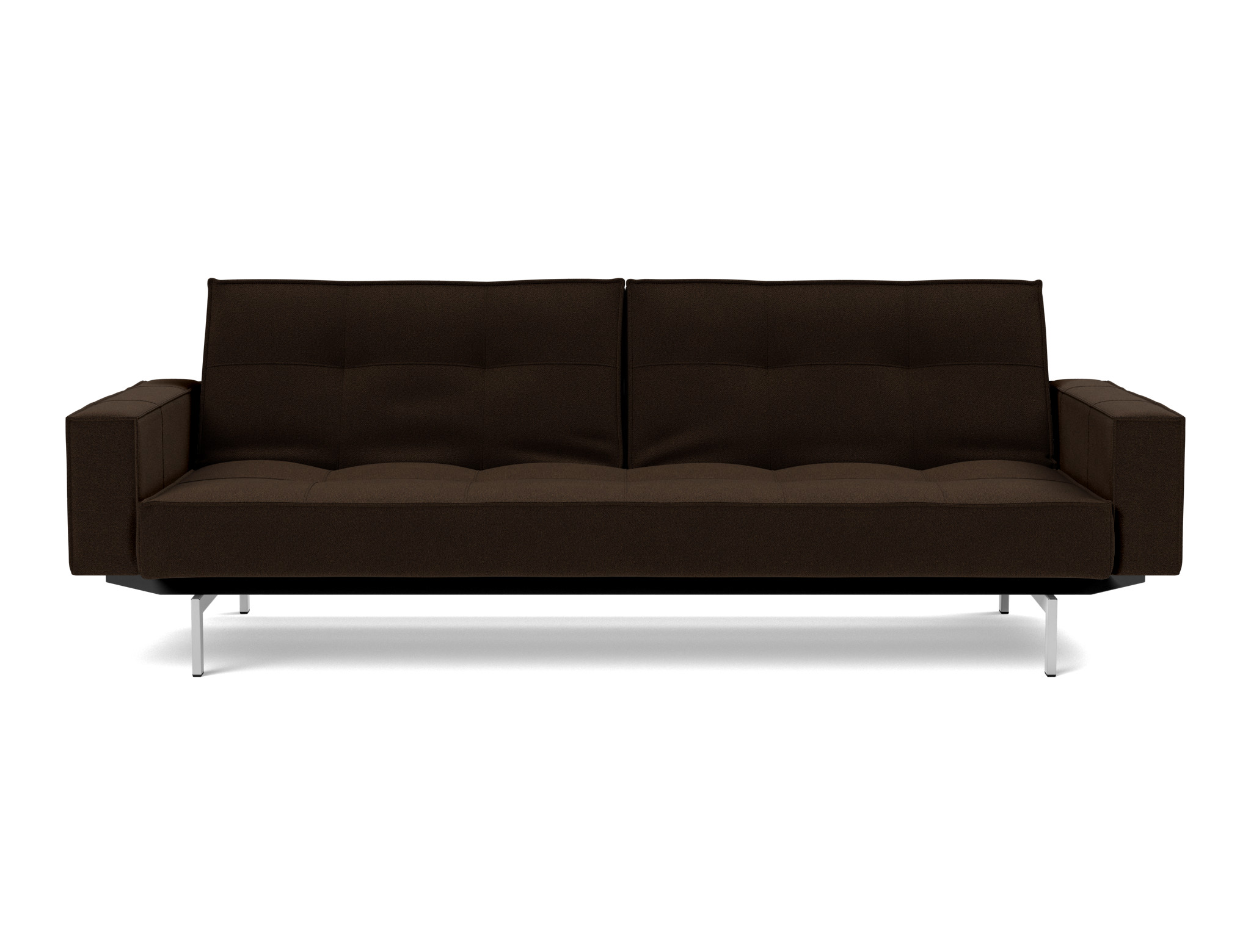 Schlafsofa Splitback mit Armlehnen Strukturierter Stoff Taura 358-Chocco Beine Chrom