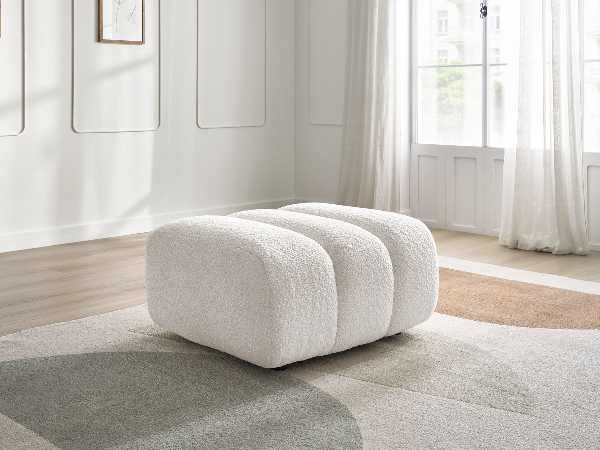 Bobochic Talia Pouf Bouclé-Stoff Weiß