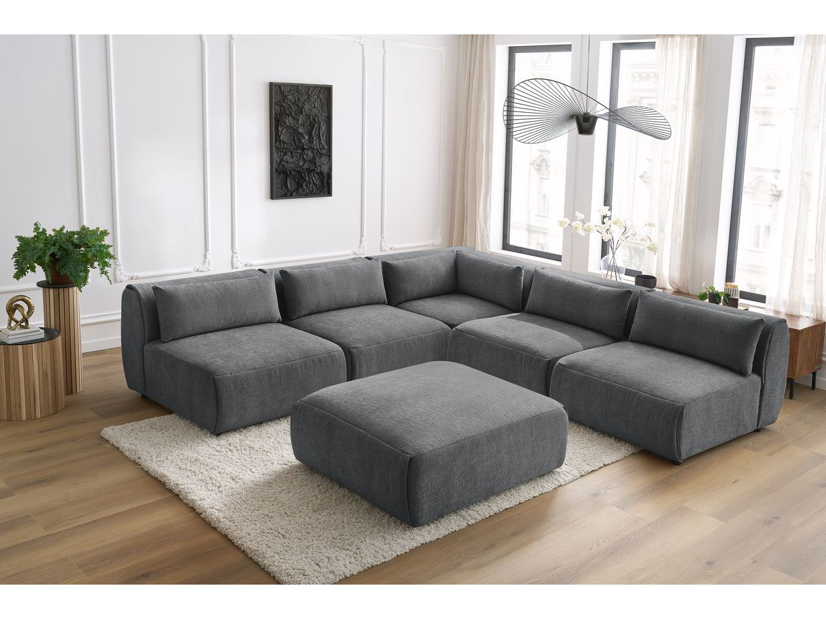 Bobochic Jeanne Ecksofa mit Pouf Strukturstoff Dunkelgrau