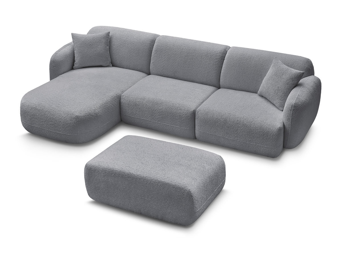 Bobochic Anda Ecksofa mit Pouf 292 × 163 cm Chenille Grau Ecke links