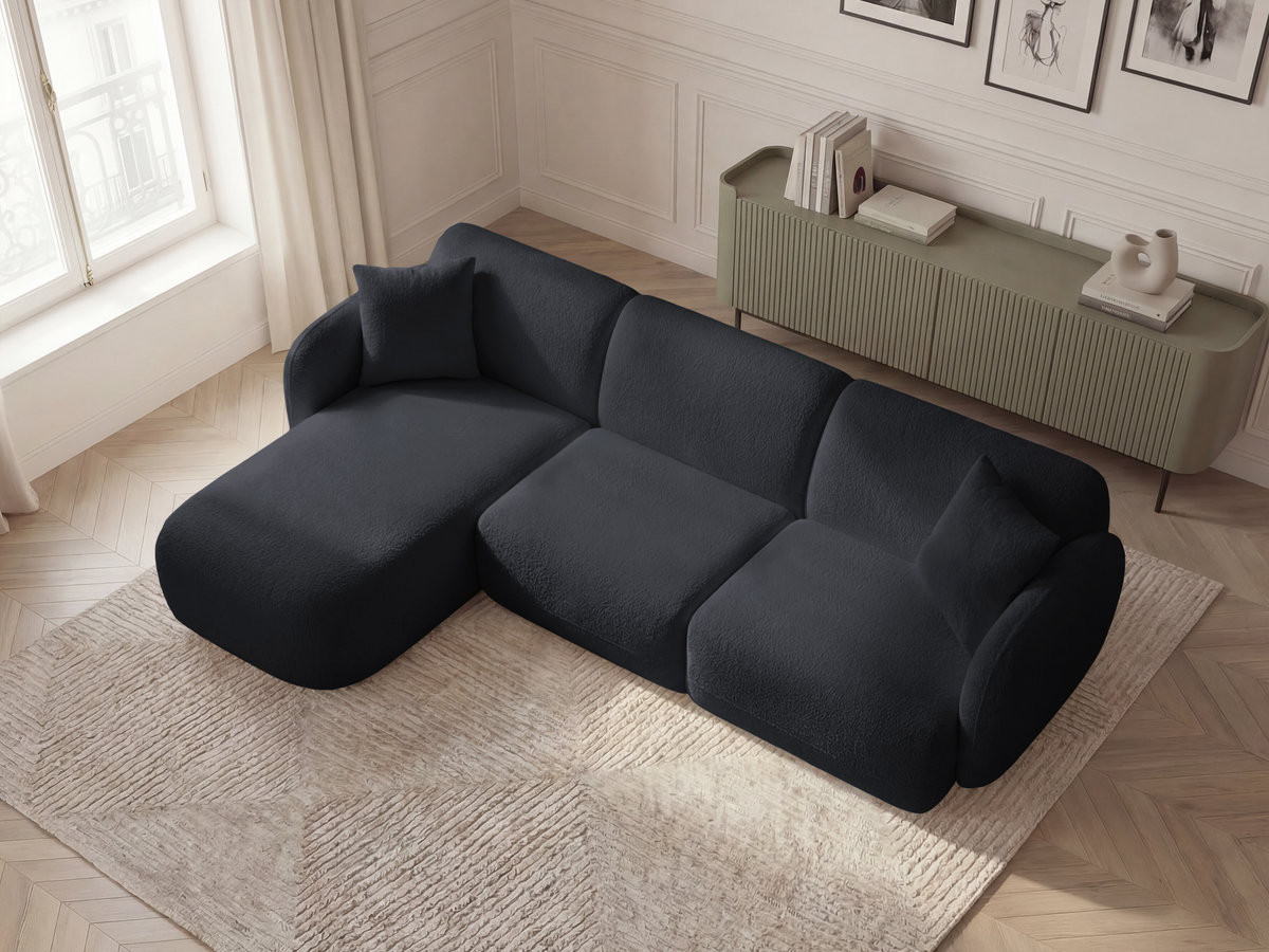Bobochic Anda Ecksofa 292 × 163 cm Chenille Schwarz Ecke links