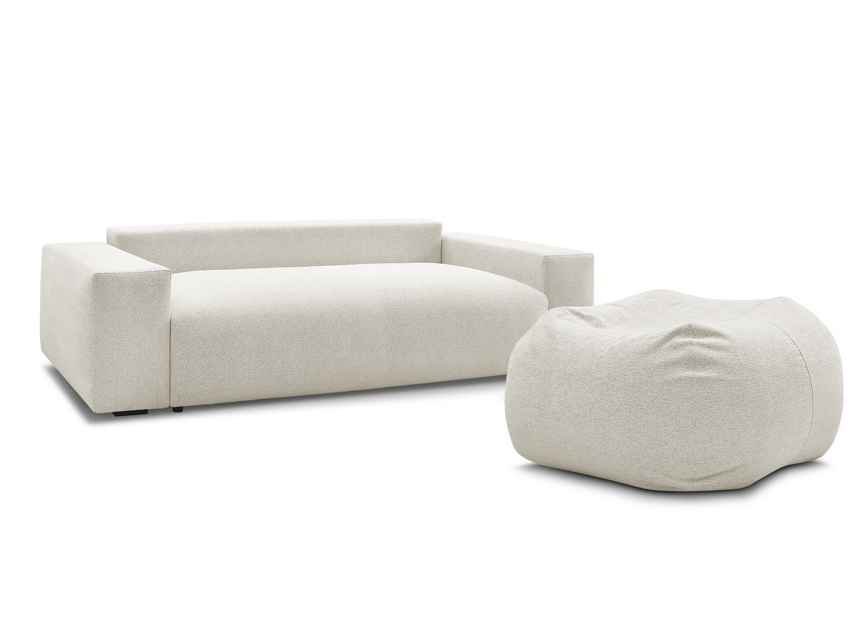 Bobochic Voltaire Schlafsofa 4-Sitzer mit Bettkasten und Pouf Melange-Stoff Weiß