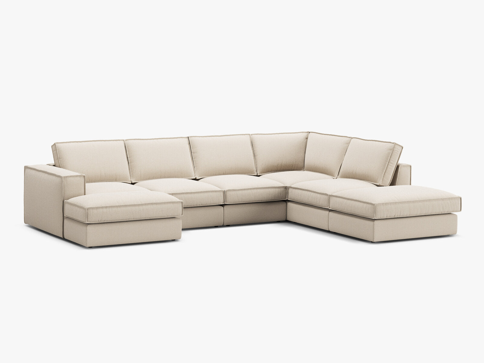 Micadoni modulares Panorama Ecksofa Pola 5-Sitzer Rechts Strukturierter Stoff Babel Beige