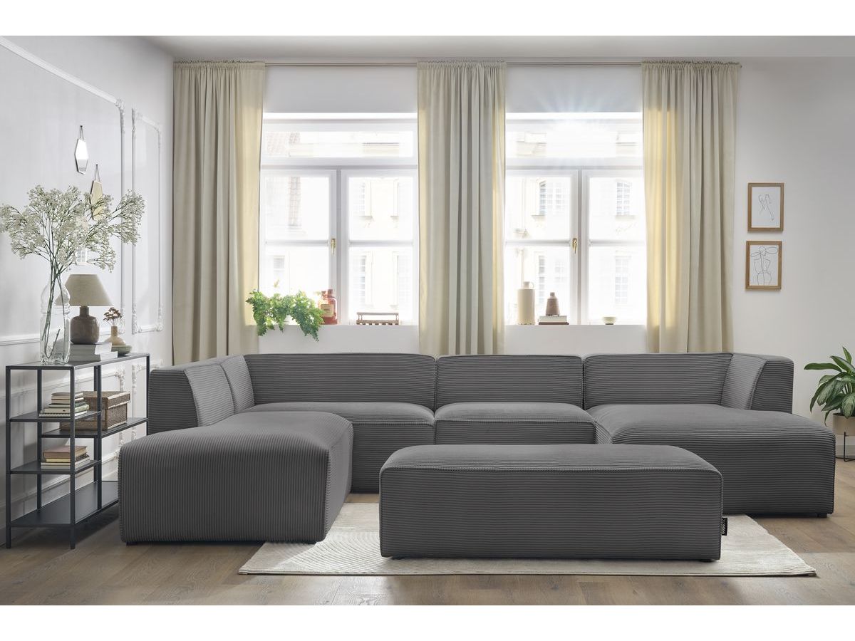 Bobochic Megeve Wohnlandschaft mit Pouf Cordsamt Dunkelgrau Ecke rechts