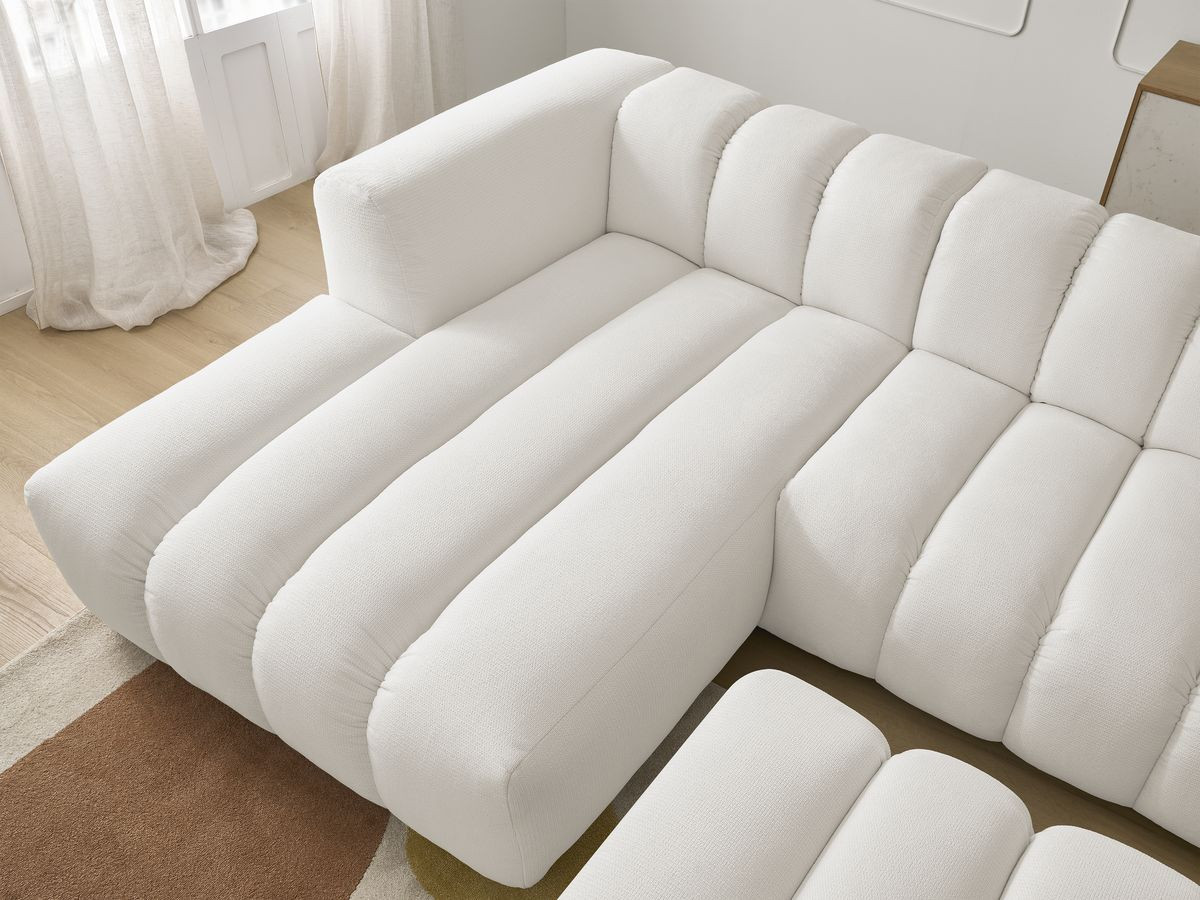 Bobochic Talia Ecksofa mit Pouf Melange-Stoff Weiß Ecke links