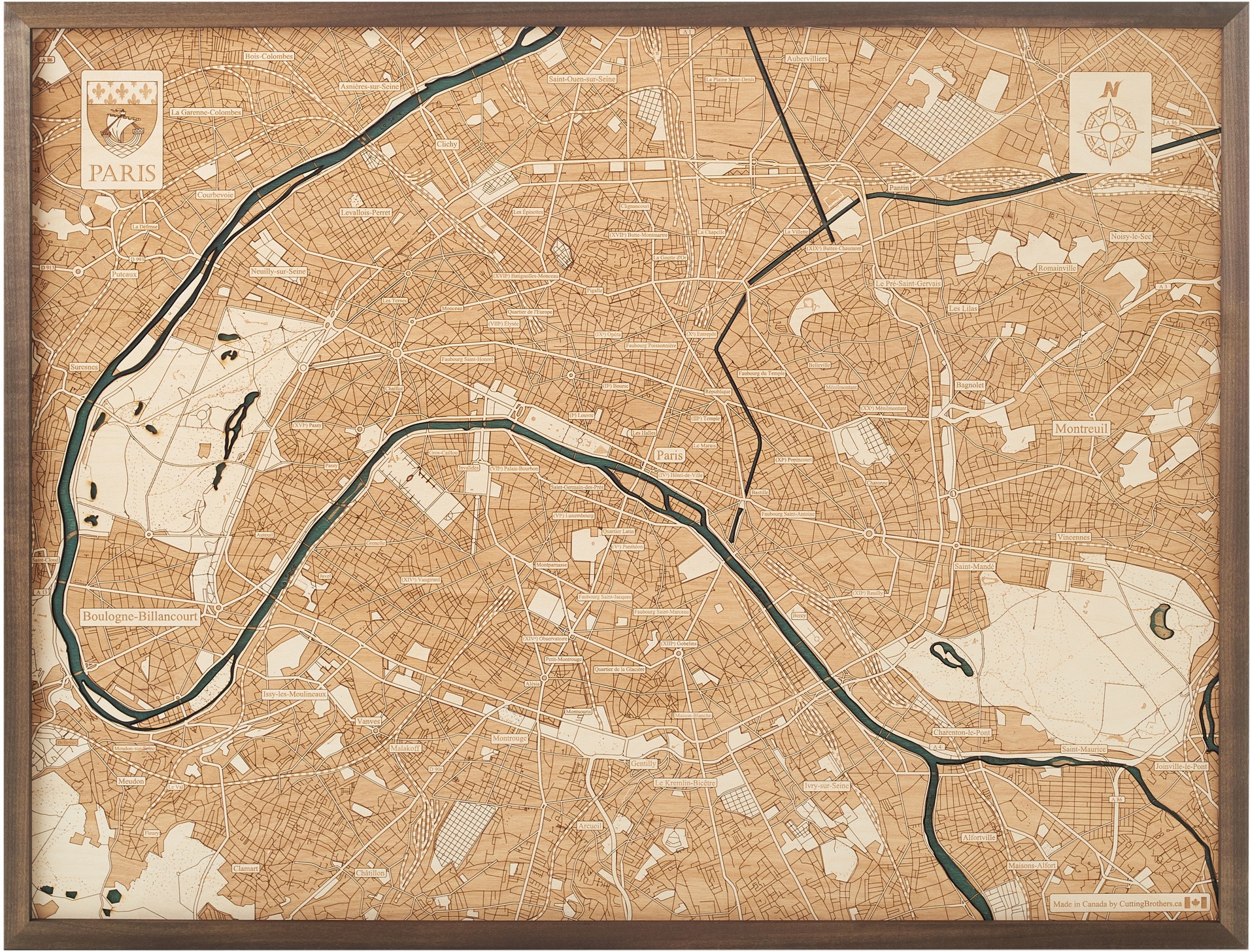 Cutting Brothers 3D Holz-Wandkarte Paris 81x61 cm