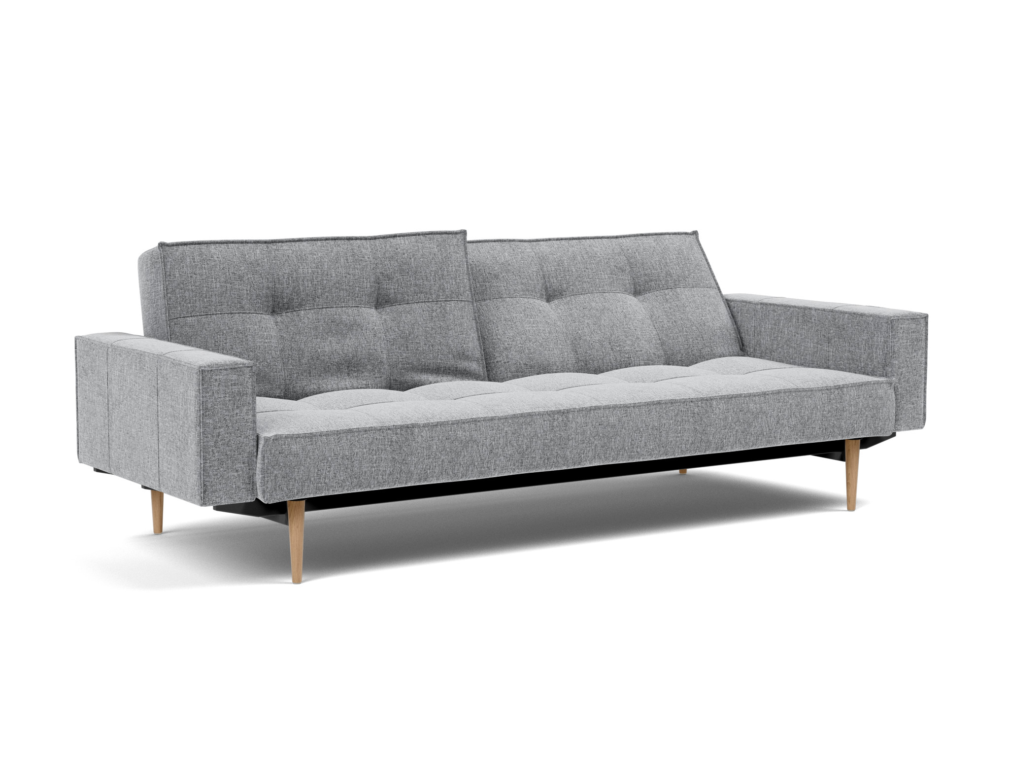 Schlafsofa Splitback mit Armlehnen Strukturierter Stoff Twist 565-Granite Beine Styletto Eiche hell