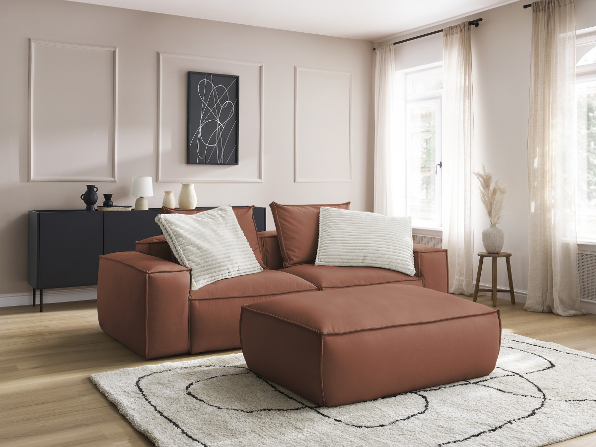 Bobochic Boheme Sofa 3-Sitzer mit Pouf Kunstleder Dunkelbraun