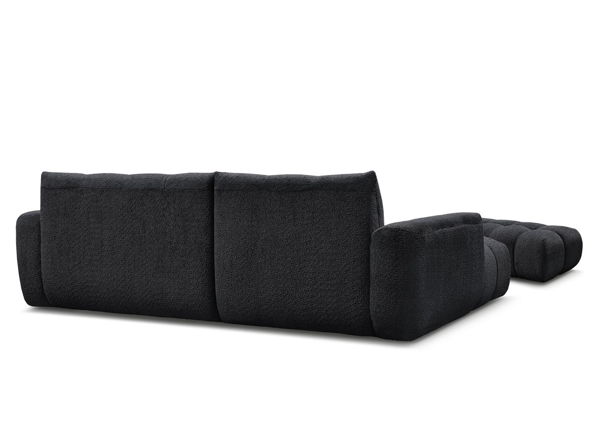 Bobochic Jaya Ecksofa mit Pouf Chenille Schwarz Ecke links