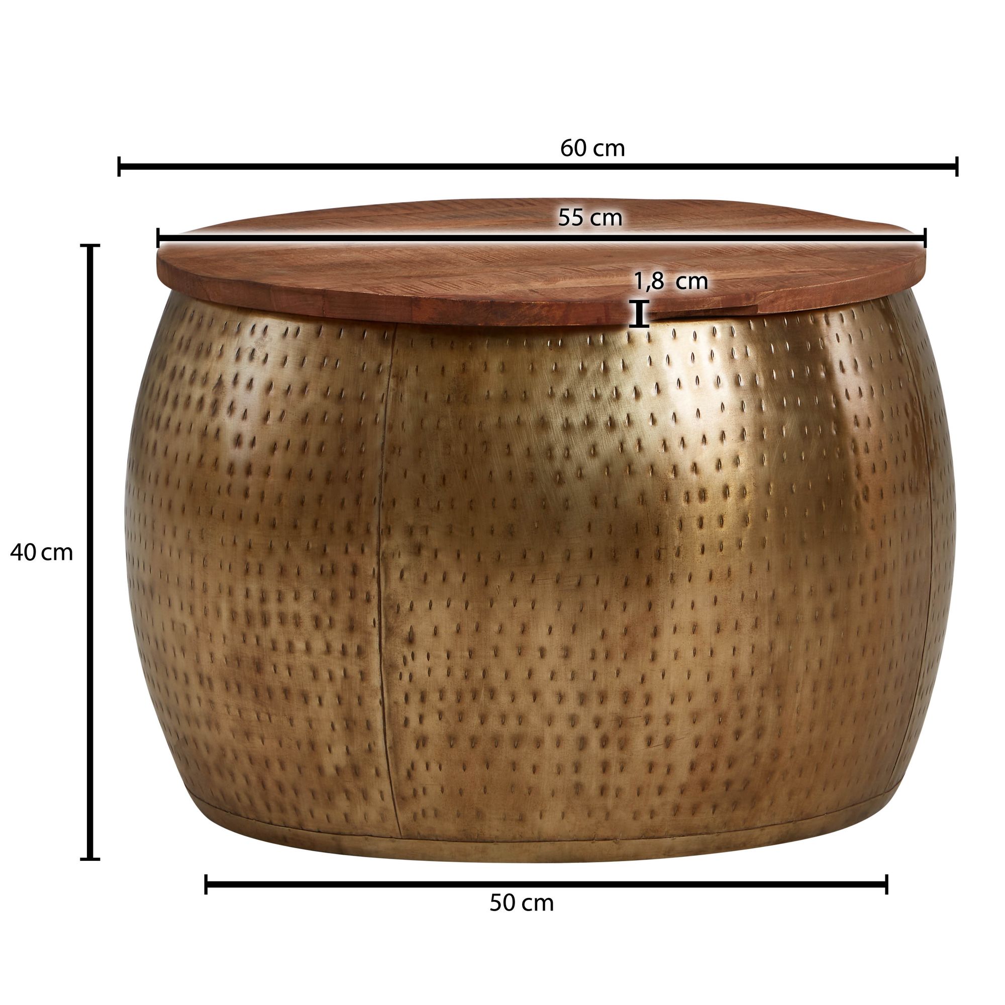 Couchtisch Alvundeid Mango Massivholz Gold Ø 60 cm