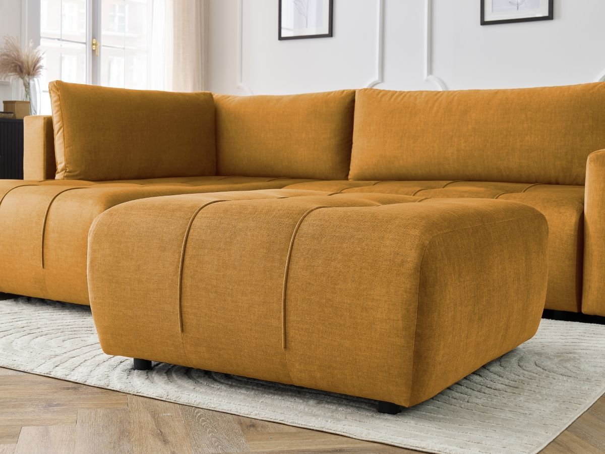 Bobochic Arsene Ecksofa mit Schlaffunktion und Bettkasten und Pouf 277 × 200 cm Samt Gelb Ecke links