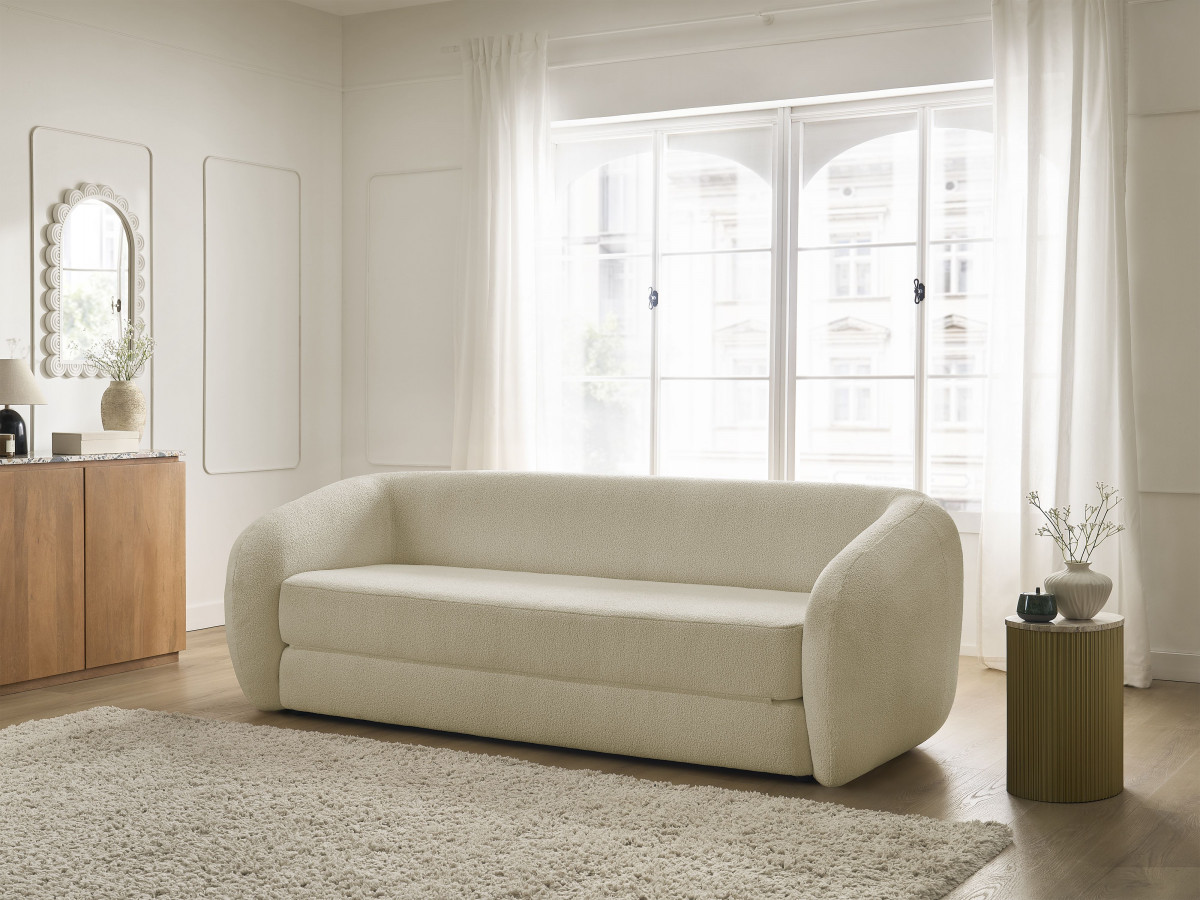 Bobochic Neyo Schlafsofa 3-Sitzer Bouclé-Stoff Beige