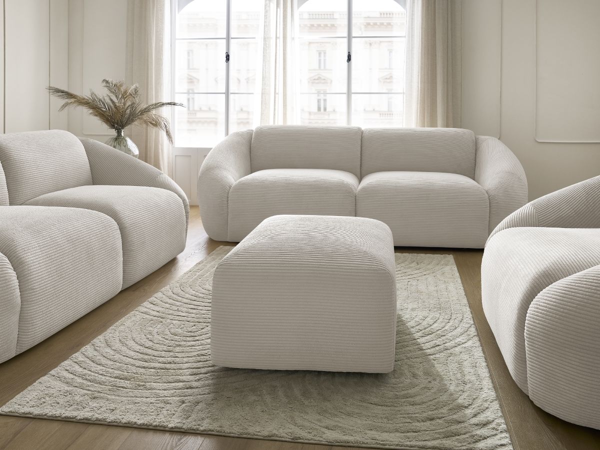Bobochic Tina Sofa 7-Sitzer mit Pouf Cordsamt Beige