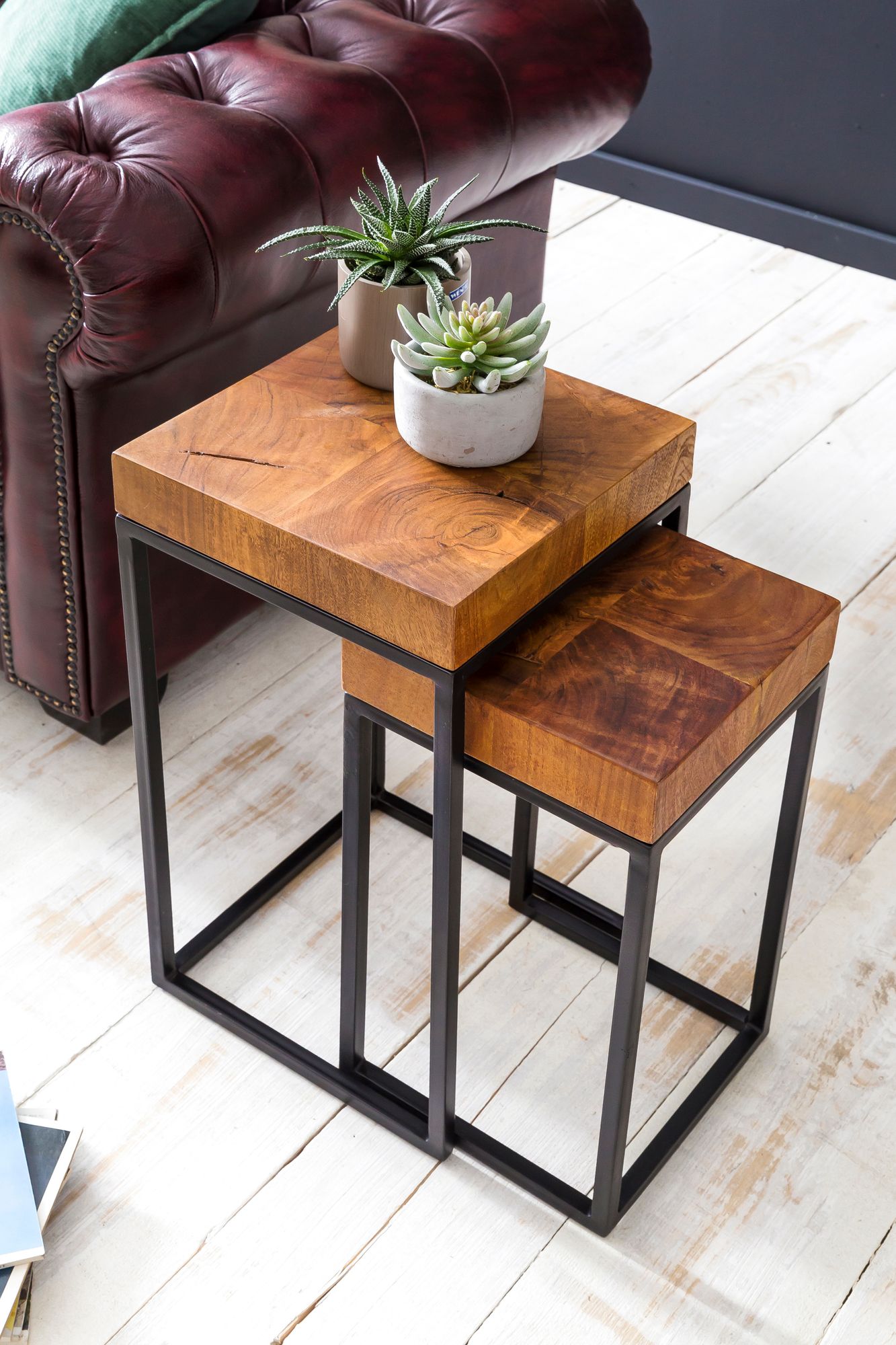 Satztisch 2er-Set Faaborg Massivholz Dunkelbraun 30 × 30 × 60 cm