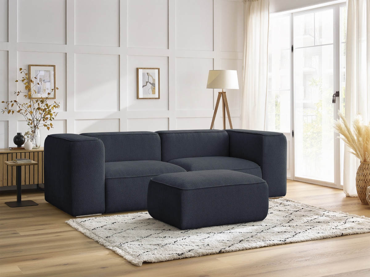 Bobochic Zephyr Sofa 3-Sitzer mit Pouf Strukturstoff Dunkelblau