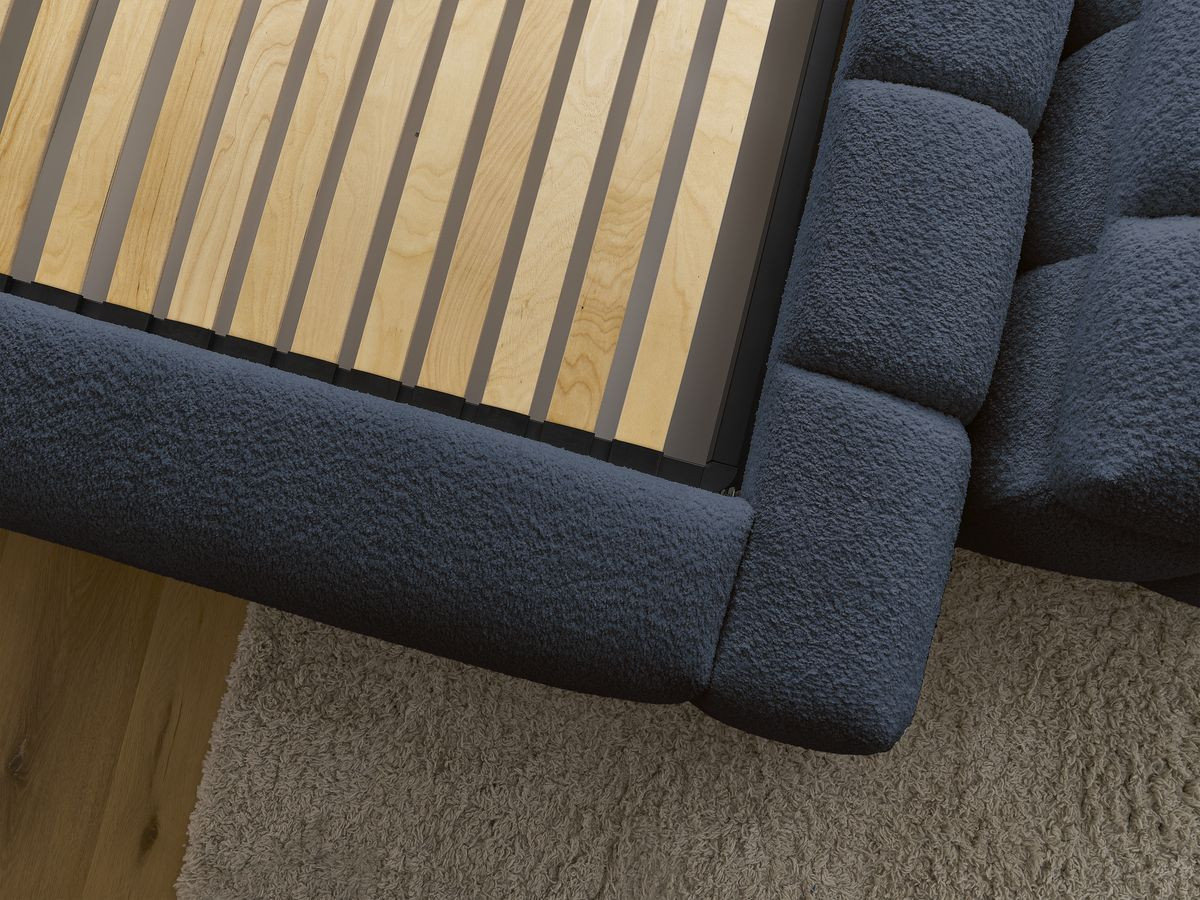 Bobochic Denali Polsterbett mit Bettkasten mit Bettbank Bouclé-Stoff Dunkelblau, Liegefläche 140 × 190 cm