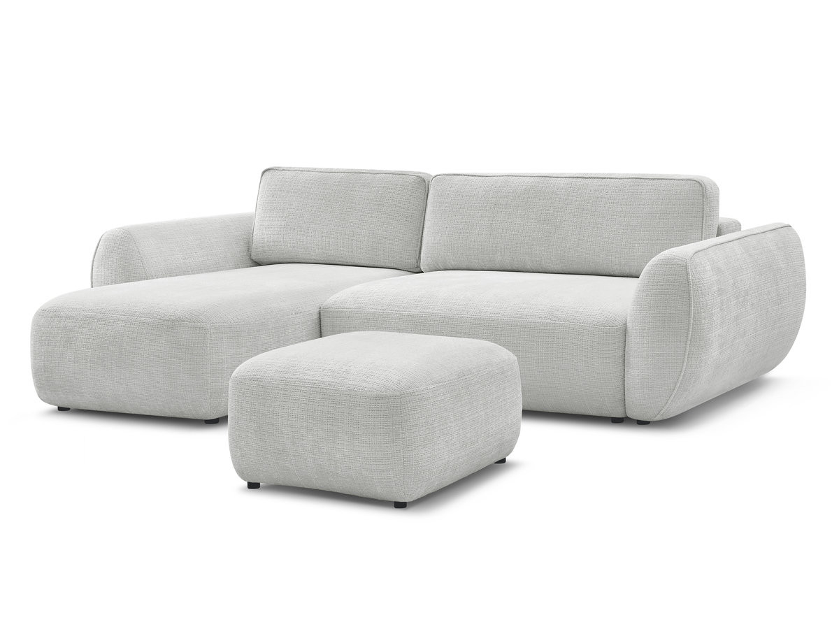 Bobochic Denise Ecksofa mit Schlaffunktion und Bettkasten und Pouf 258 × 160 cm Strukturstoff Hellgrau Ecke links