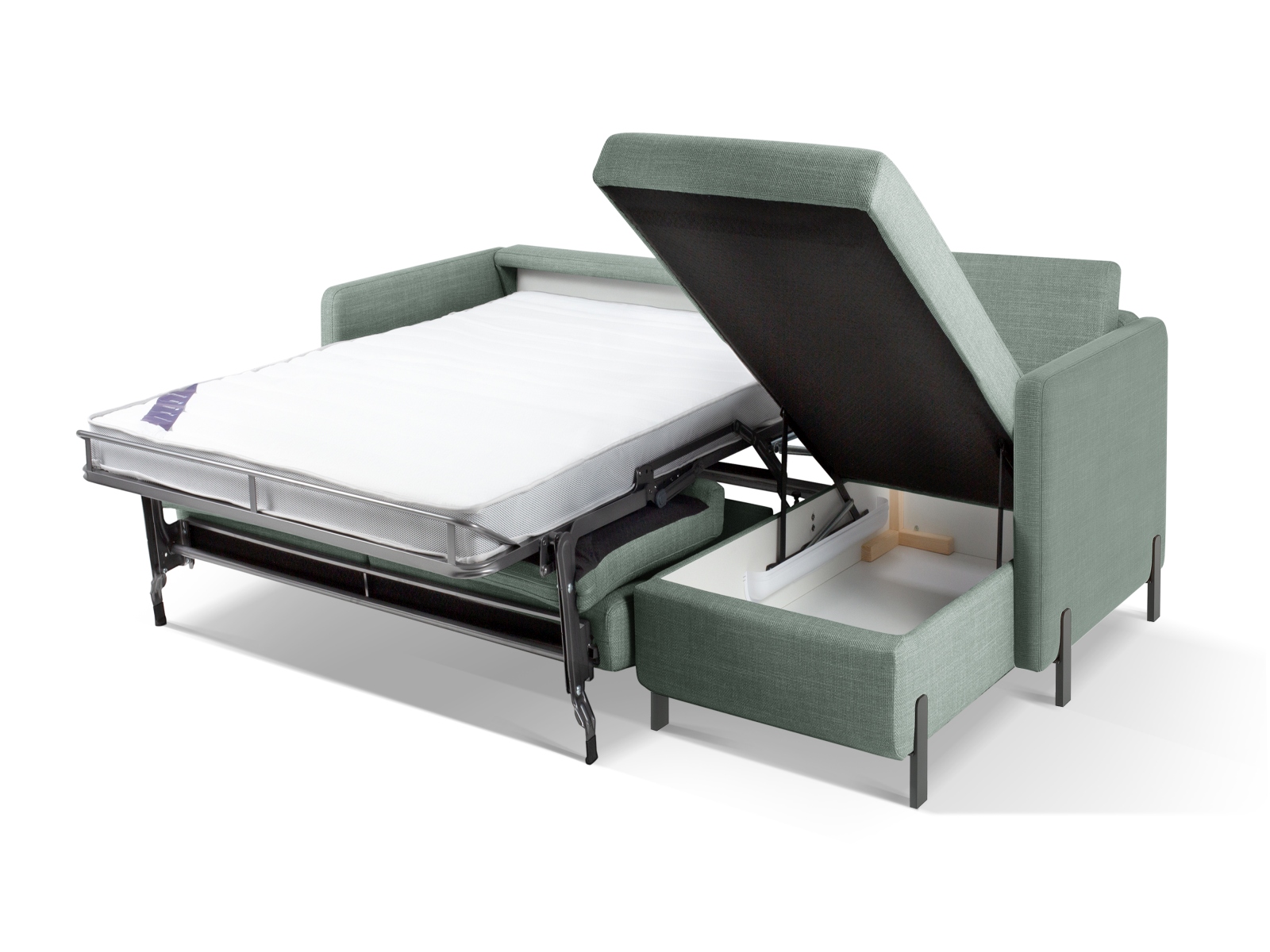 Micadoni Schlaf-Ecksofa Gloria 4-Sitzer Rechts Strukturierter Stoff Minze 205x140