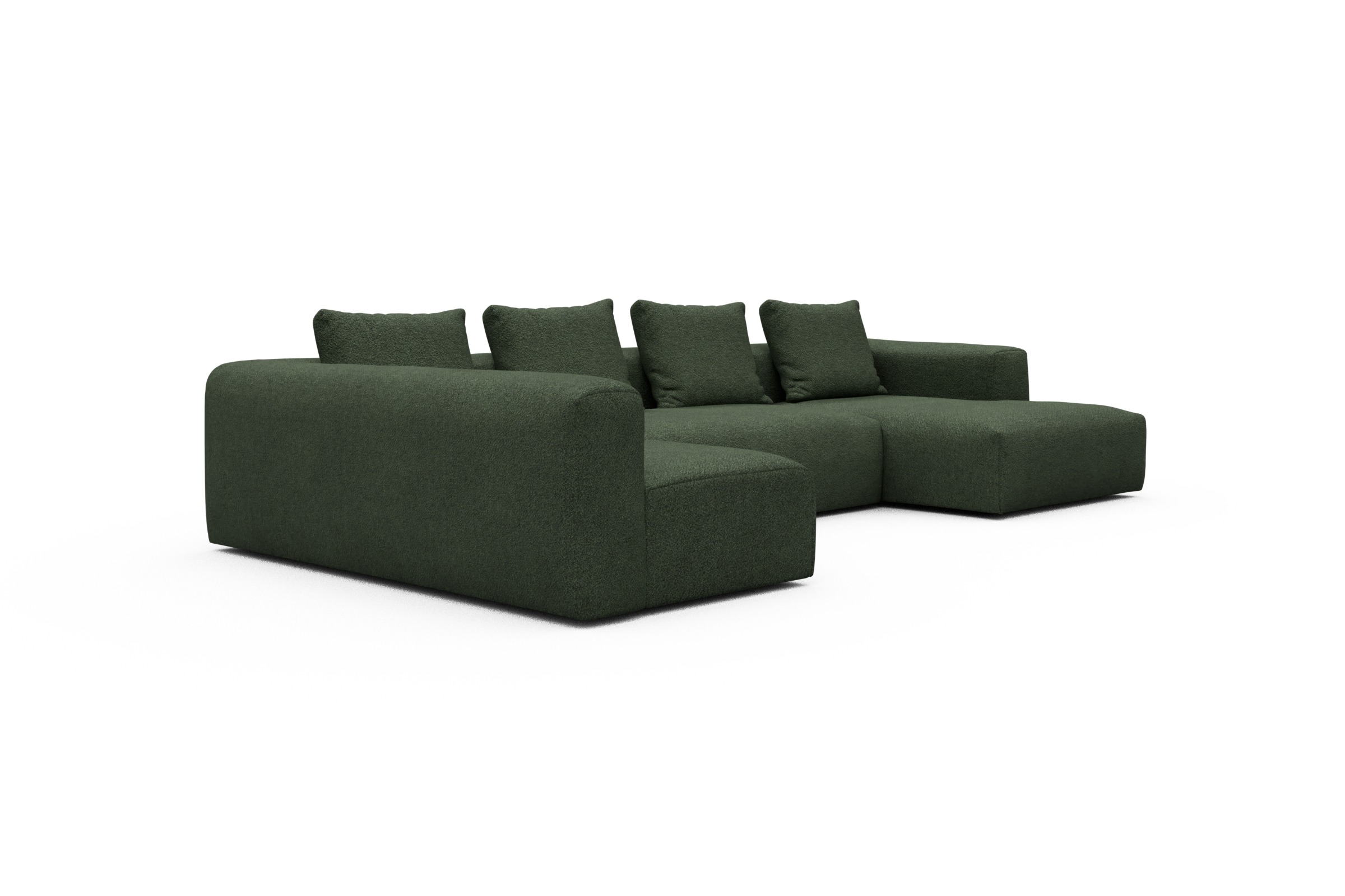 Wohnlandschaft Fred Chaiselongue rechts mit 2-Sitzer und lange Armlehne links Vanora-Deep-Green