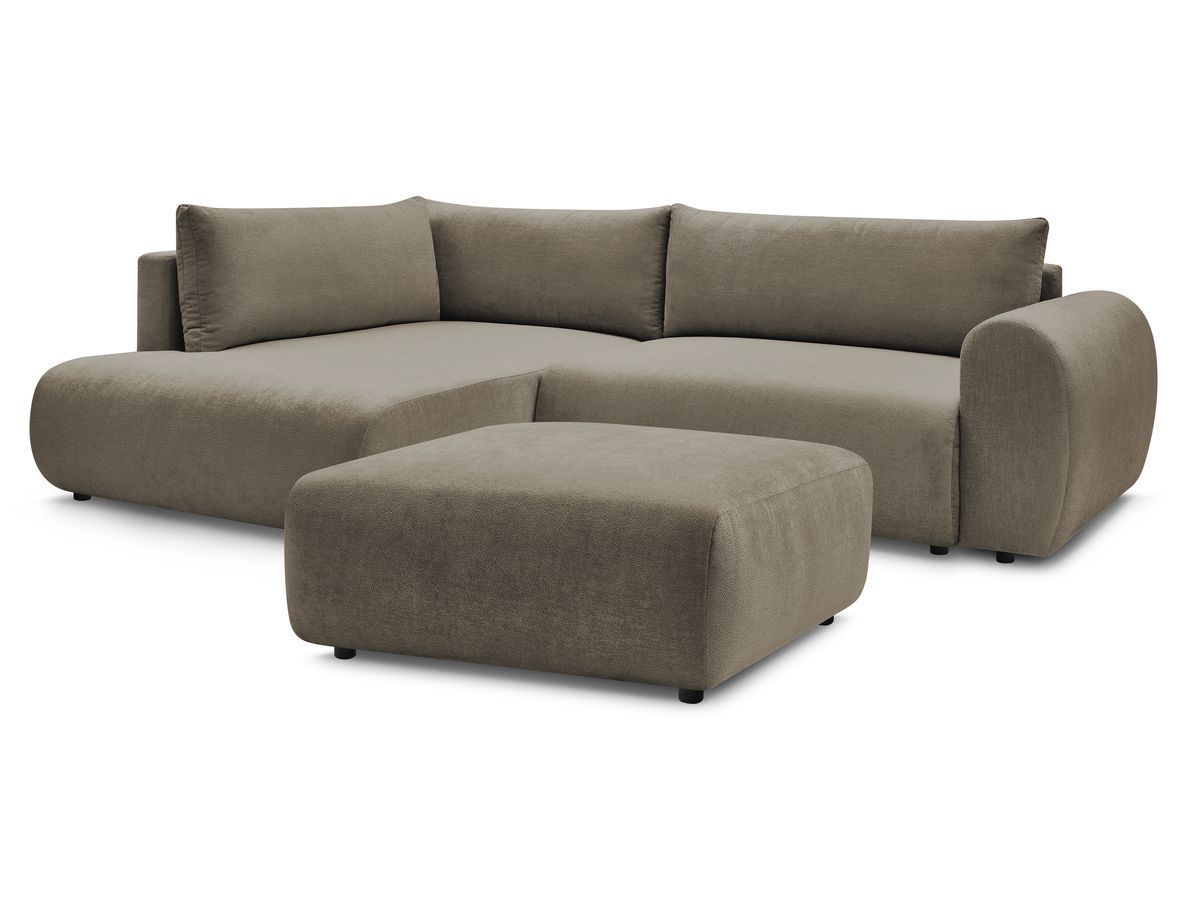 Bobochic Lucien Ecksofa mit Schlaffunktion und Bettkasten und Pouf 296 × 198 cm Stoff Taupe Ecke links