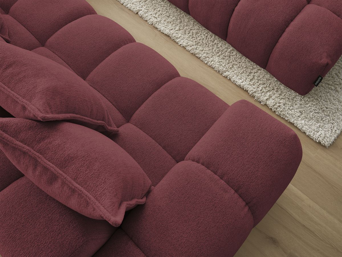 Bobochic Everest Ecksofa mit Schlaffunktion und Pouf, 10 Kissen Melange-Stoff Rot Ecke rechts