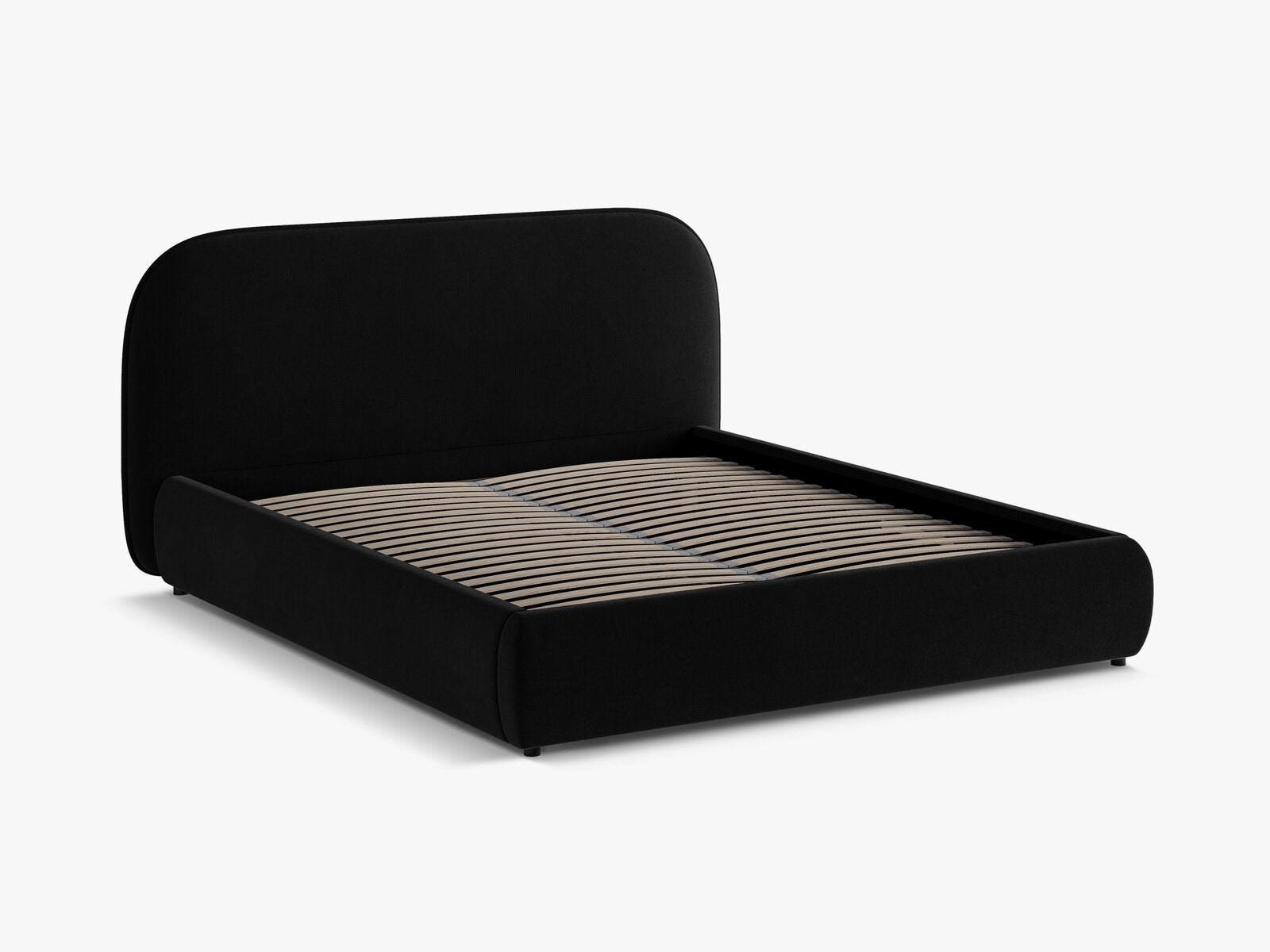 Micadoni Murada Bett mit Bettkasten und Kopfteil Samt Salvador Schwarz 200x200
