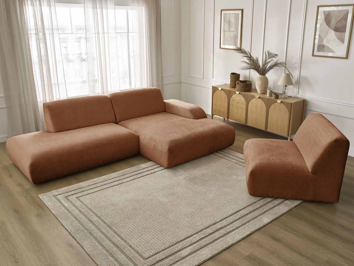 Bobochic Sirius Ecksofa 405 × 170 cm Strukturstoff Orange Ecke rechts
