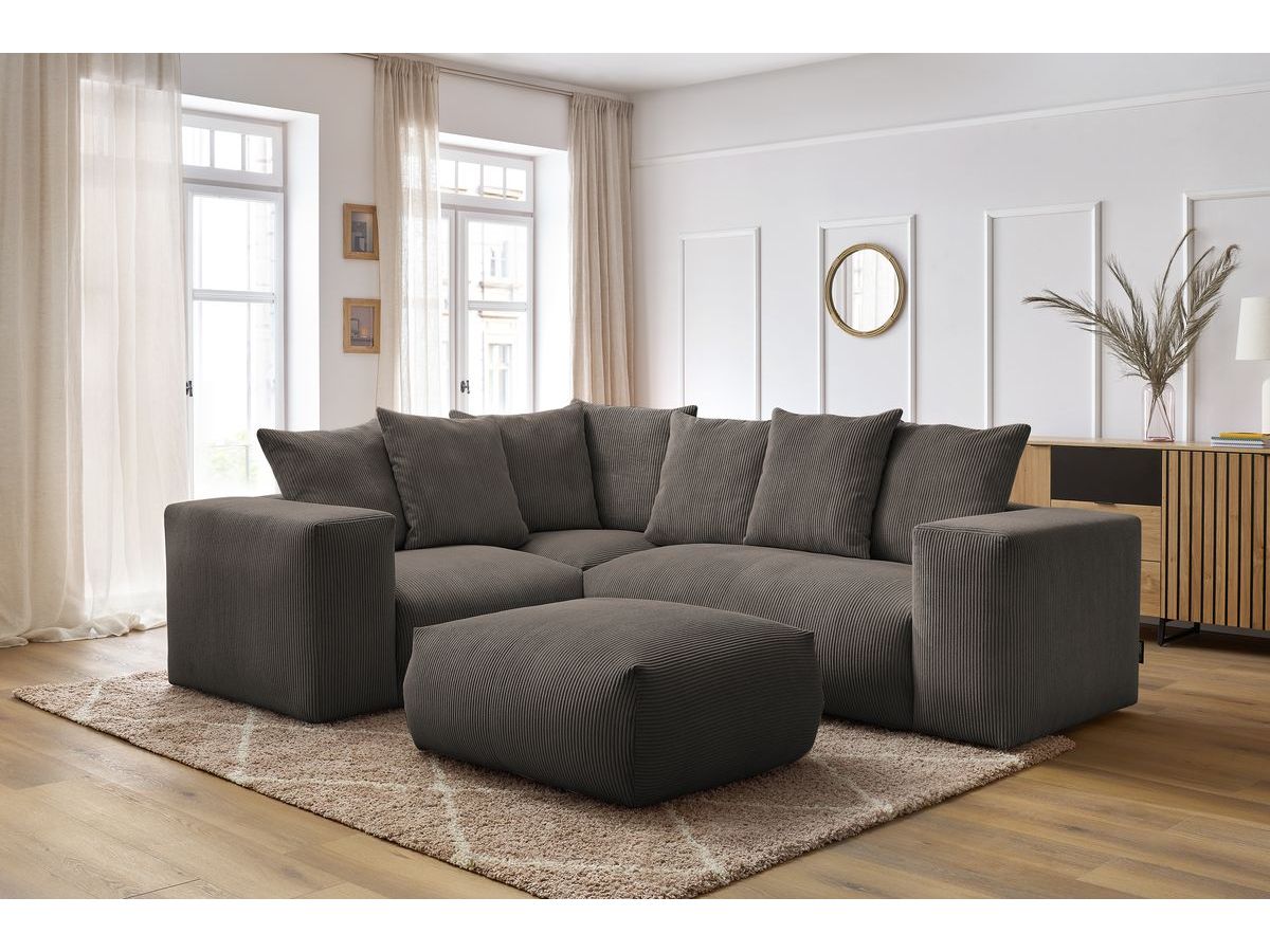 Bobochic Voltaire Ecksofa mit Pouf 268 × 214 cm Cordsamt Taupe Ecke links