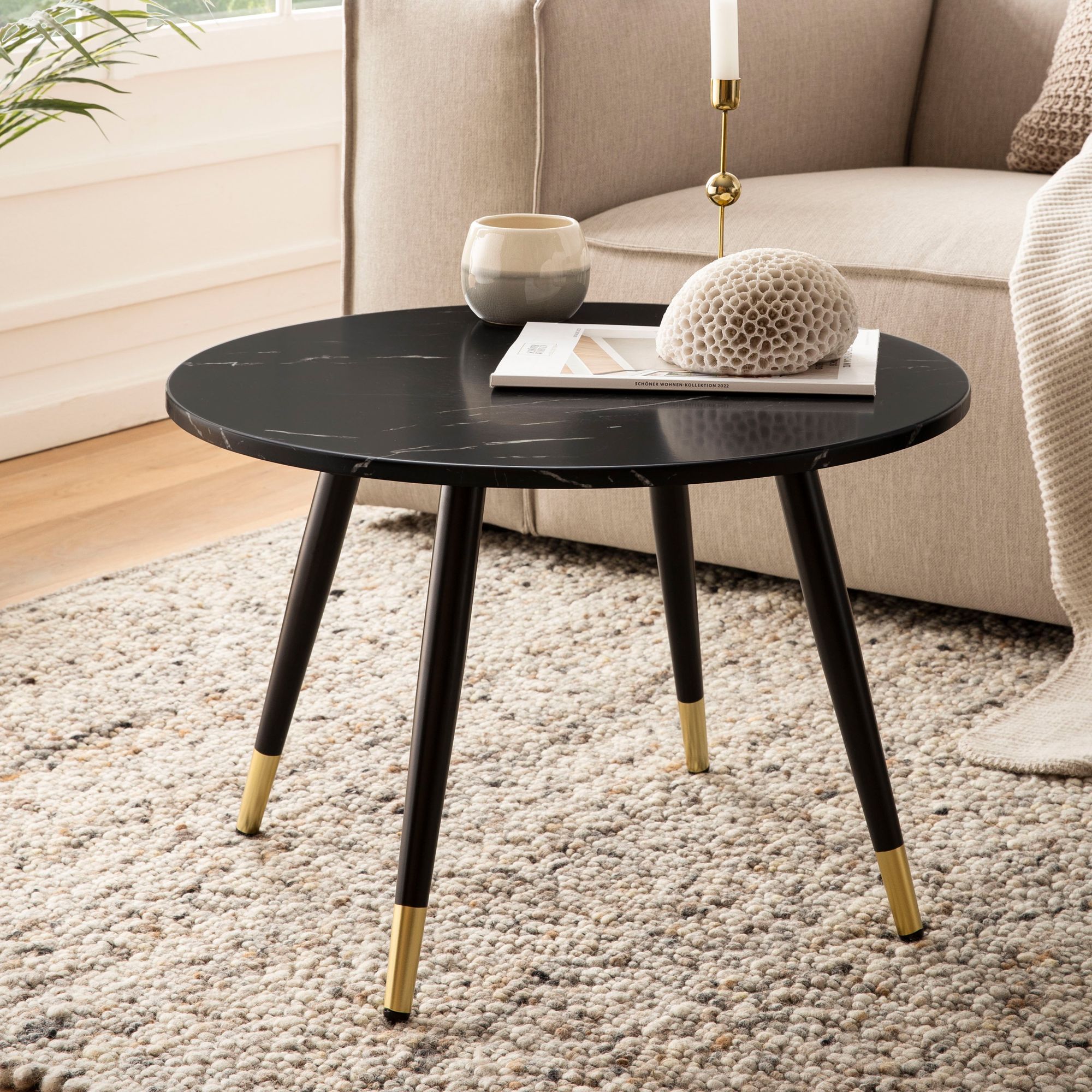 Couchtisch Ringstad Marmoroptik Schwarz Ø 60 × H 41 cm