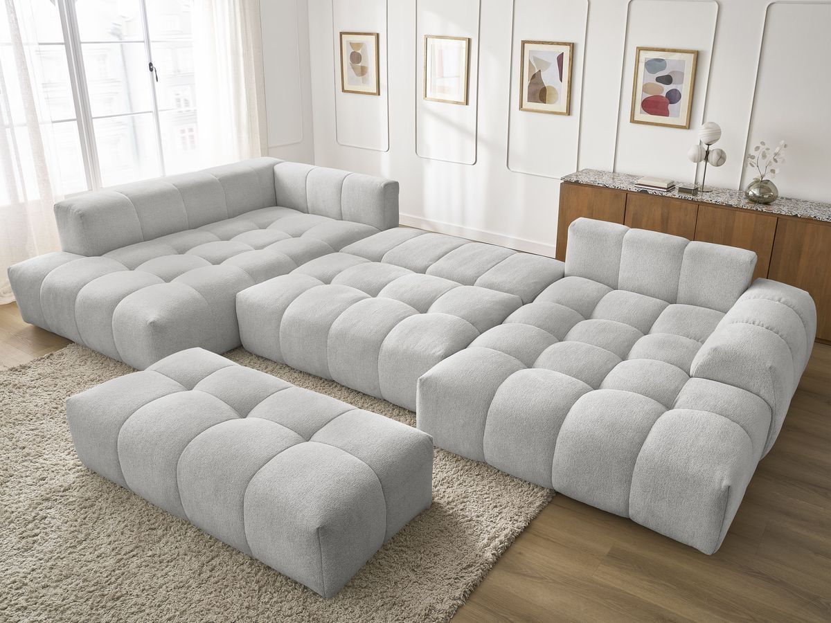 Bobochic Everest Wohnlandschaft mit Pouf, 14 Kissen Melange-Stoff Hellgrau Ecke rechts