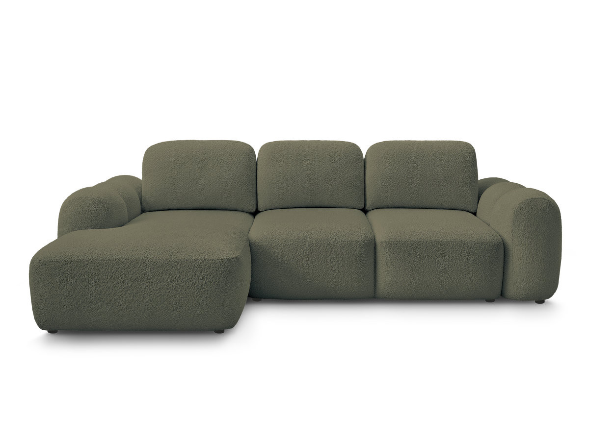 Bobochic Montaigne Ecksofa mit Schlaffunktion und Bettkasten 276 × 164 cm Bouclé-Stoff Grün Ecke links
