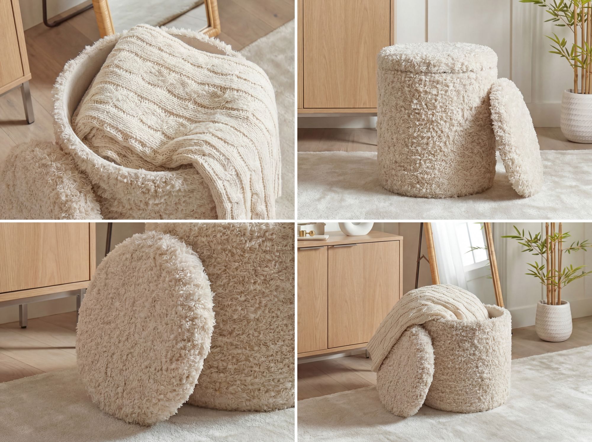 Sitzhocker Varaldsoy Stoff Beige Ø 40 cm