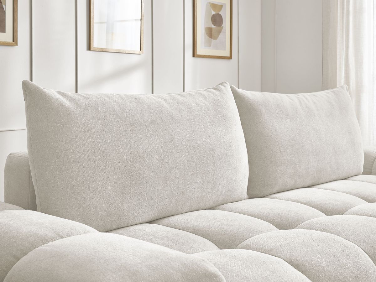 Bobochic Everest Schlafsofa 3-Sitzer mit Bettkasten, 2 Kissen Strukturstoff Weiß