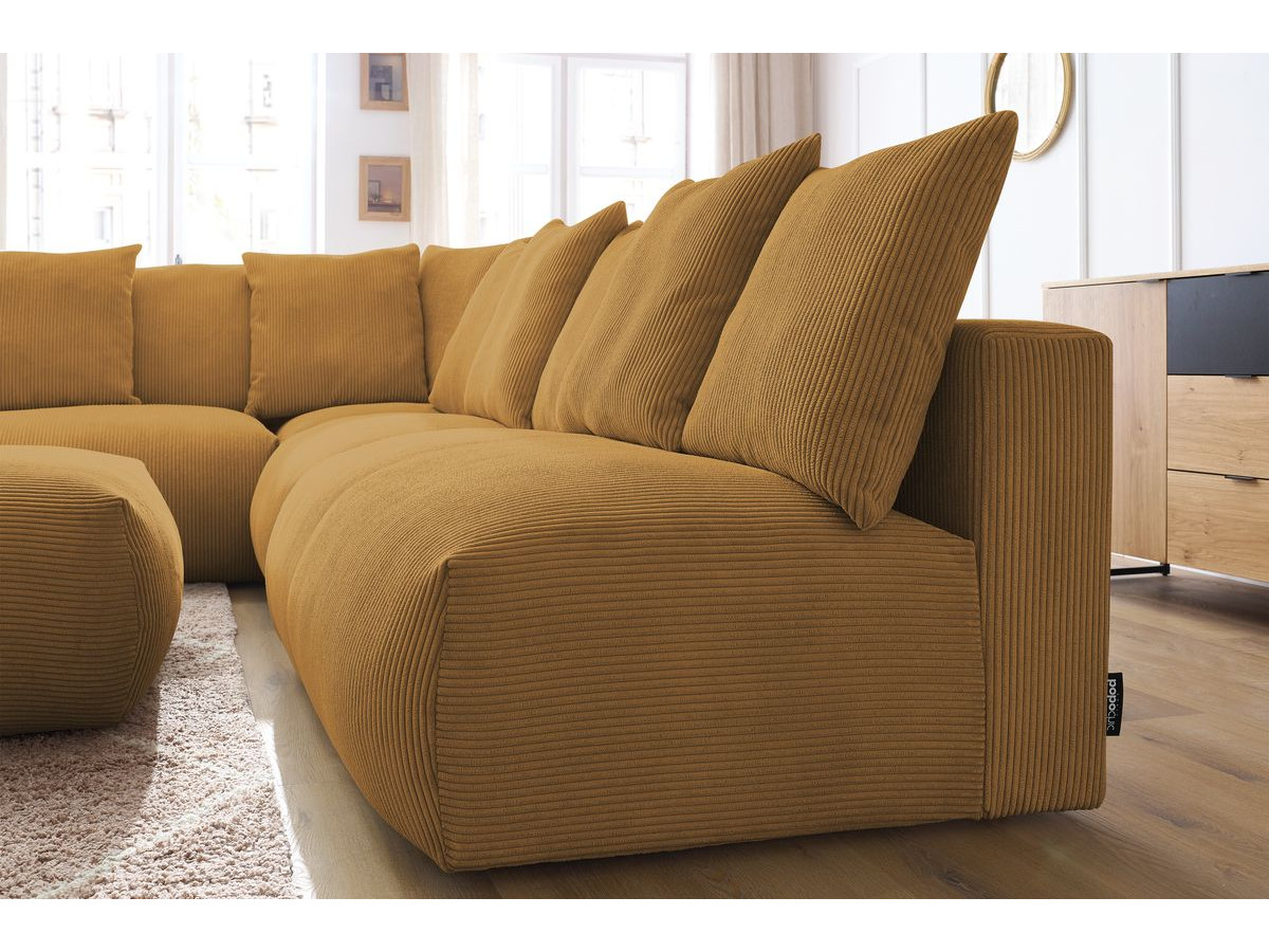 Bobochic Voltaire Ecksofa mit Pouf 322 × 268 cm Cordsamt Gelb Ecke links