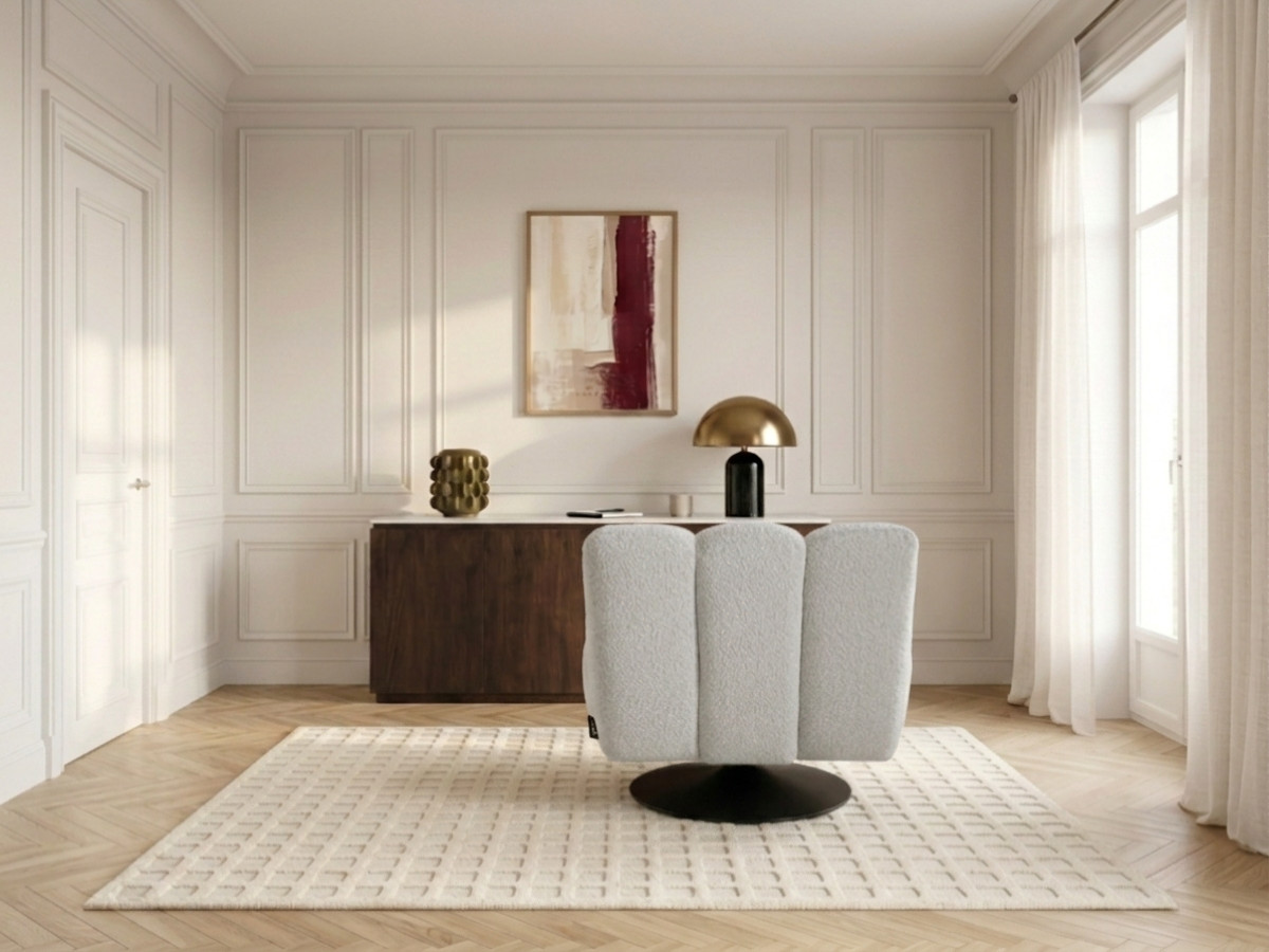 Bobochic Janissaire Sessel 79 × 89 cm Bouclé-Stoff Hellgrau