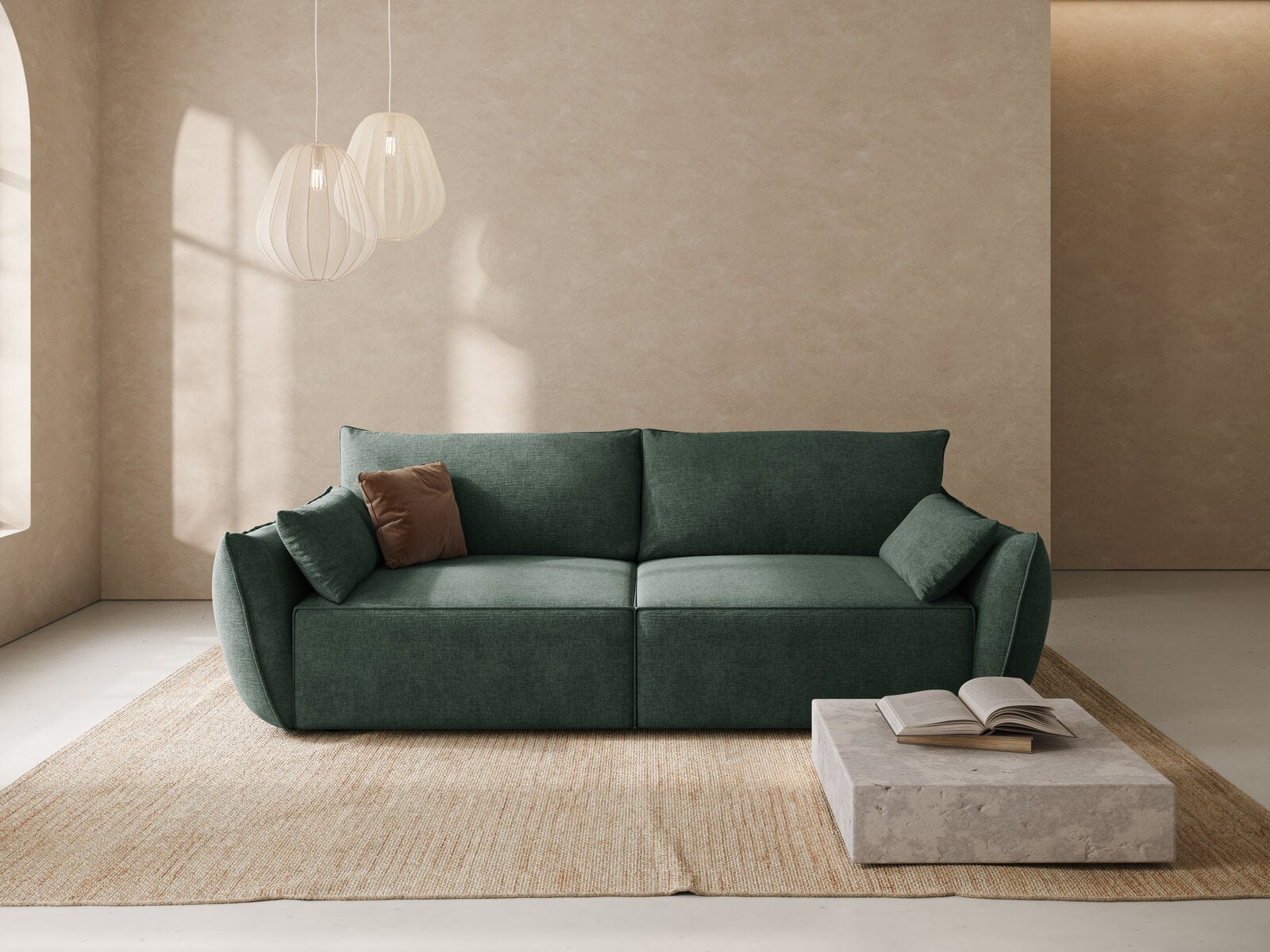 Micadoni Kaelle Sofa Mit Bettfunktion Und Stauraum Chenille Over The Horizon Flaschengrün